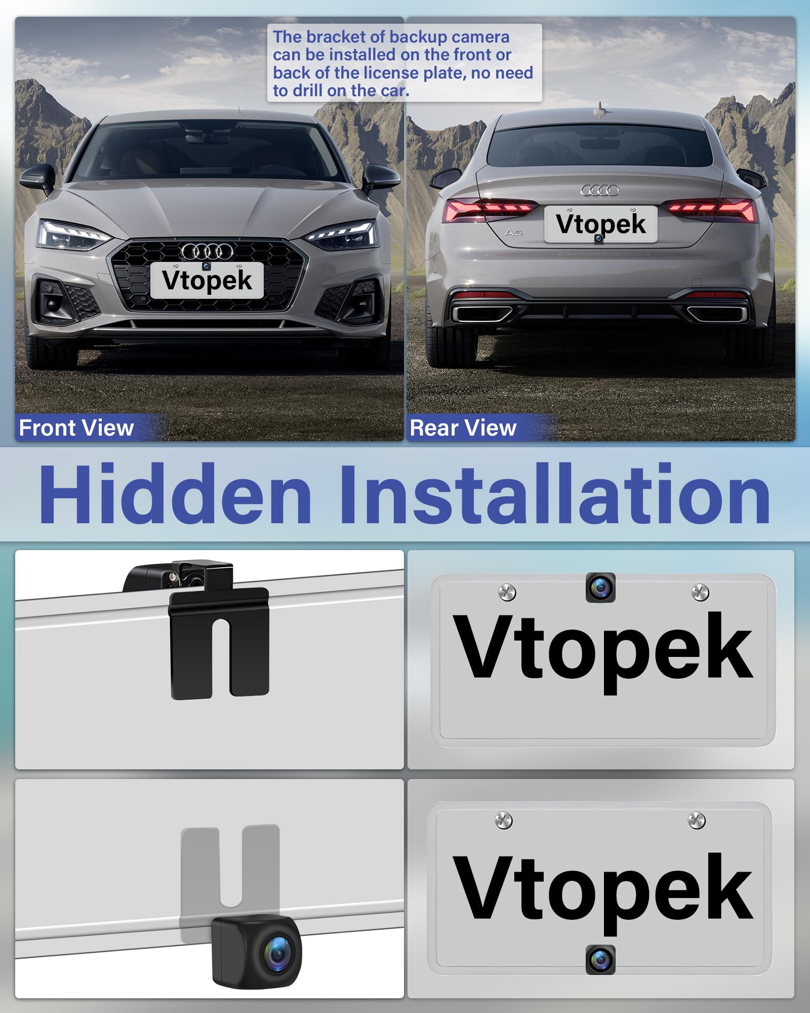 Vtopek 5 Inch AHD 1080P Waterproof IP68 Reversing Camera Kit with 6 Guide Lines - Rear View Backup Camera for Cars, Vans, Caravans - Perfect for Parking, Night Driving & Tight Spaces