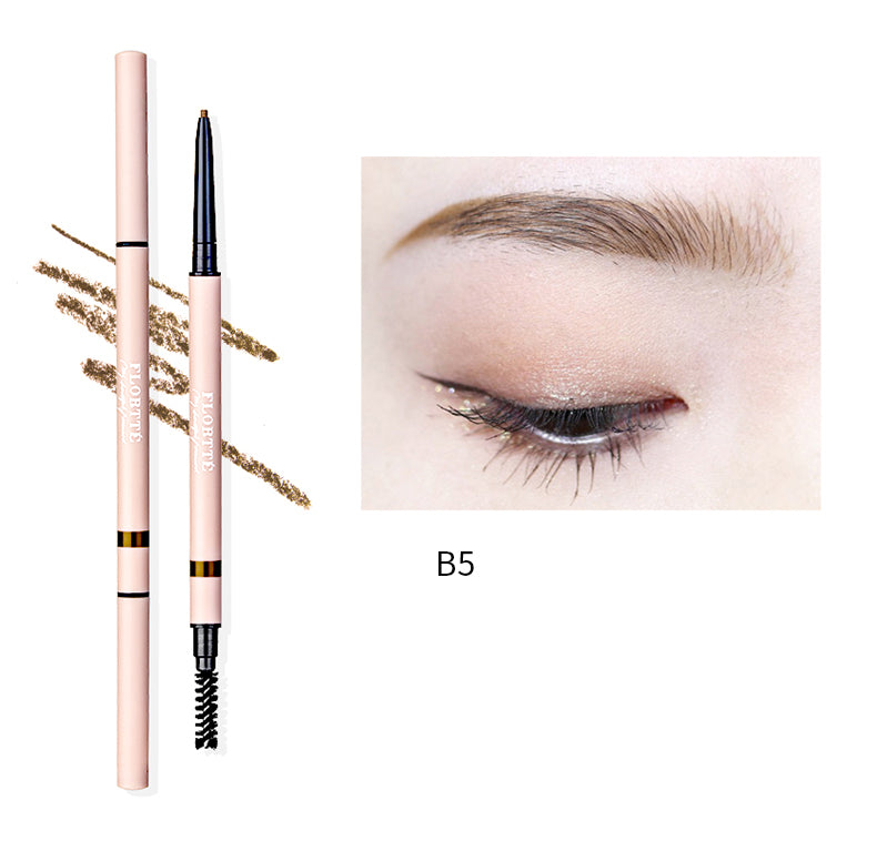 FLORTTE Rotating Dual Ended Fine Brow Pencil - Ultra Thin Brow Pencil for Natural Looking Brows, Waterproof & Long Lasting - Perfect for Eyebrow Shaping, Filling, and Everyday Makeup