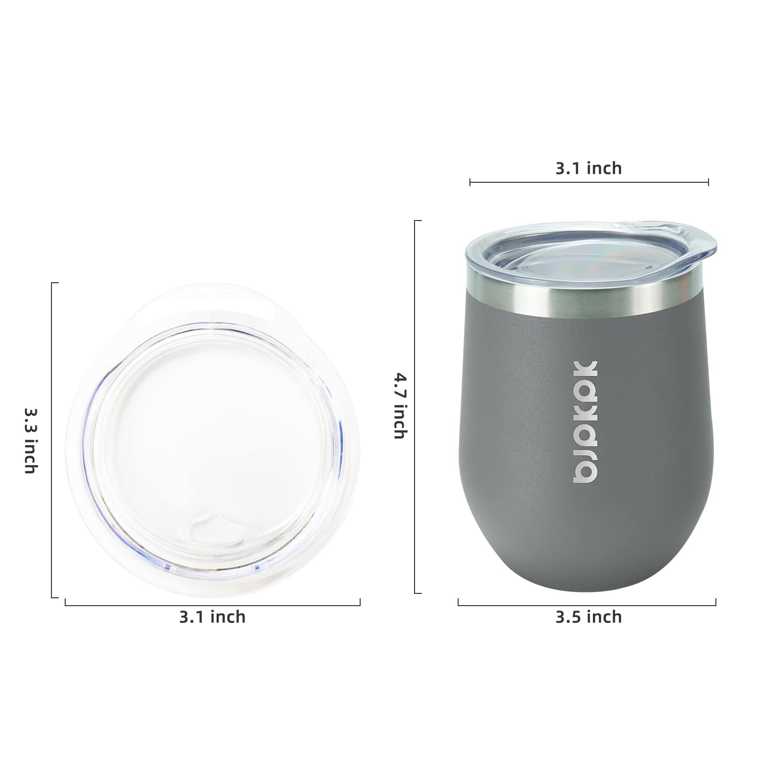 BJPKPK 2-Pack 12oz Insulated Stainless Steel Wine Tumblers - Double Wall Vacuum Coffee Mugs with Lids, Unbreakable Wine Glasses for Hot & Cold Drinks - Perfect for Home, Office, Camping & Outdoor Picnics (Gray)