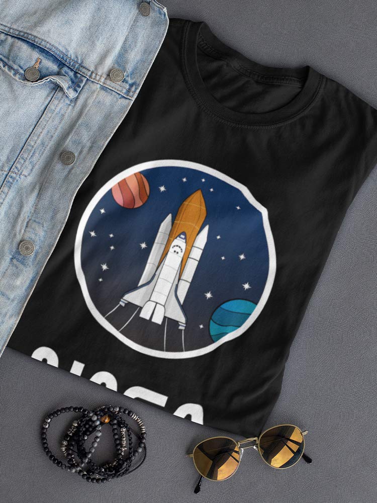 NASA Cartoon Spaceship and Planets Women's T-Shirt - Space Themed Graphic Tee for Women - Casual Wear, Cosplay & Space Enthusiast Outfits