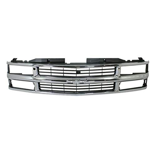94-99 Chevy C/K Pickup & 95-00 Tahoe Chrome Black Grill Grille Assembly Replacement - Durable Front Bumper Cover for Off-Roading & Custom Truck Upgrades
