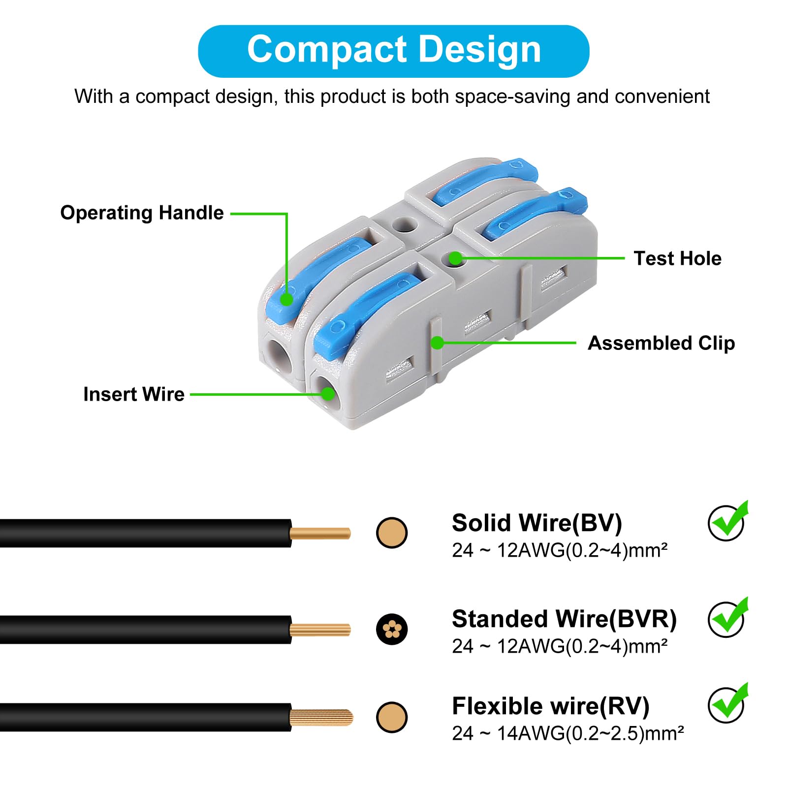 50PCS Lever Wire Connectors - 1 to 1 Inline Assemblable Electrical Connectors for 24-12 AWG Wires | Secure Circuit Splices for Home Wiring, DIY Projects & Electrical Repairs