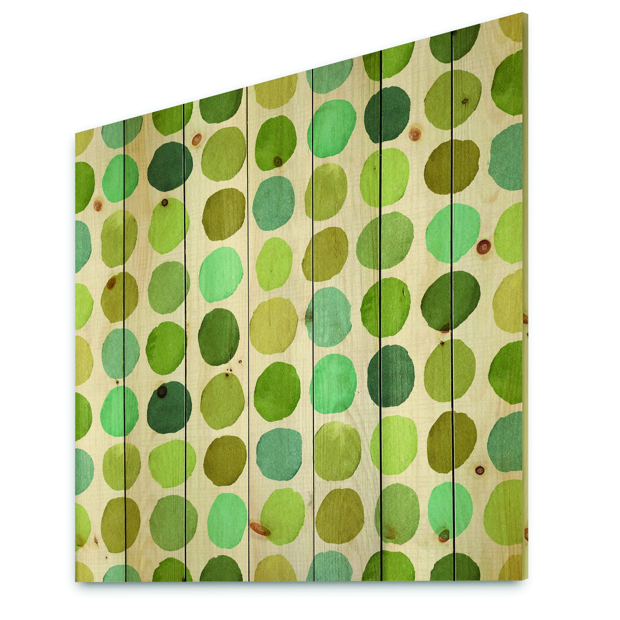DesignQ Geometric Green Circle Mid-Century Modern Wood Wall Art - Large Abstract Wood Panel Decor Printed on Natural Pine - Perfect for Living Room, Bedroom & Office Decor