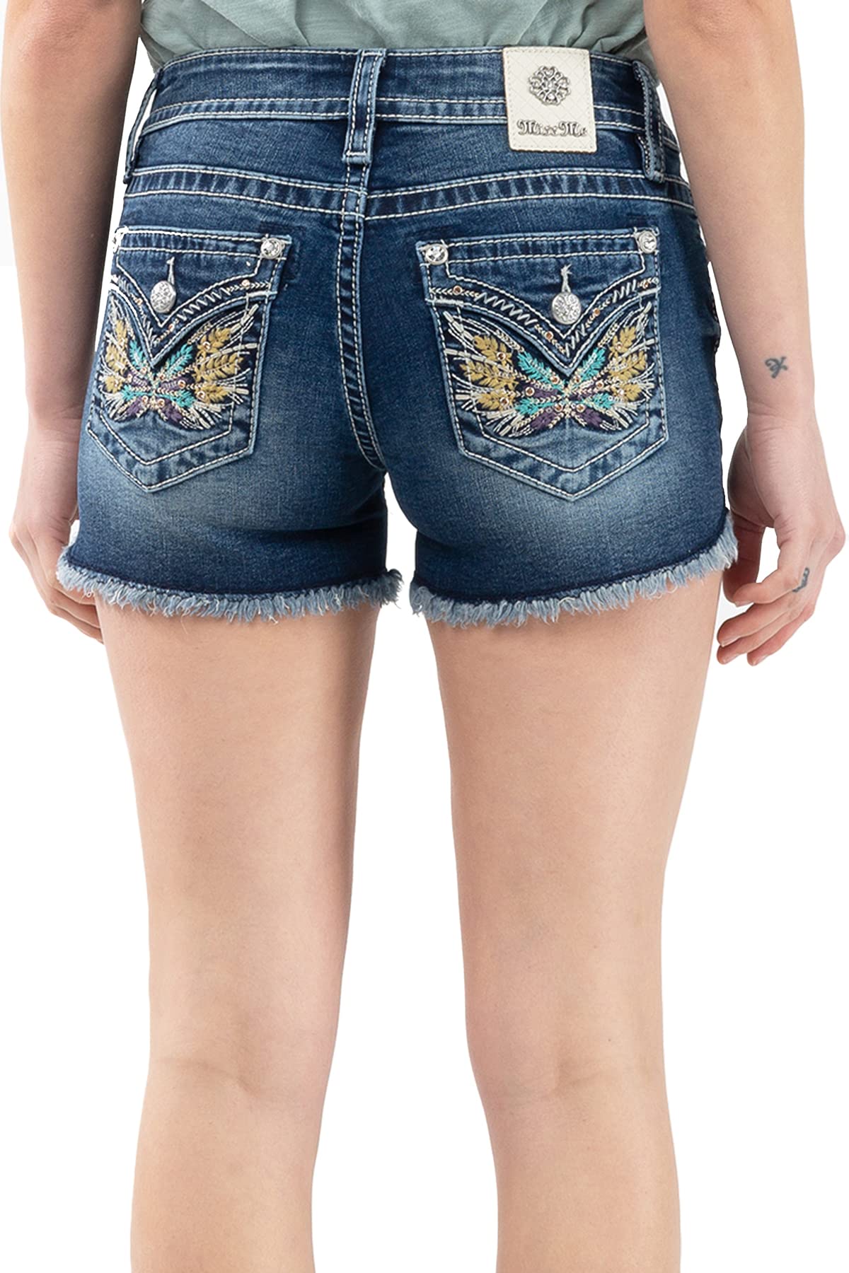 Miss Me Women's Mid Rise Floral Winged Faux Flap Pocket Shorts with Frayed Hem - Stylish Summer Casual Shorts for Women, Perfect for Beach, Vacation, and Everyday Wear
