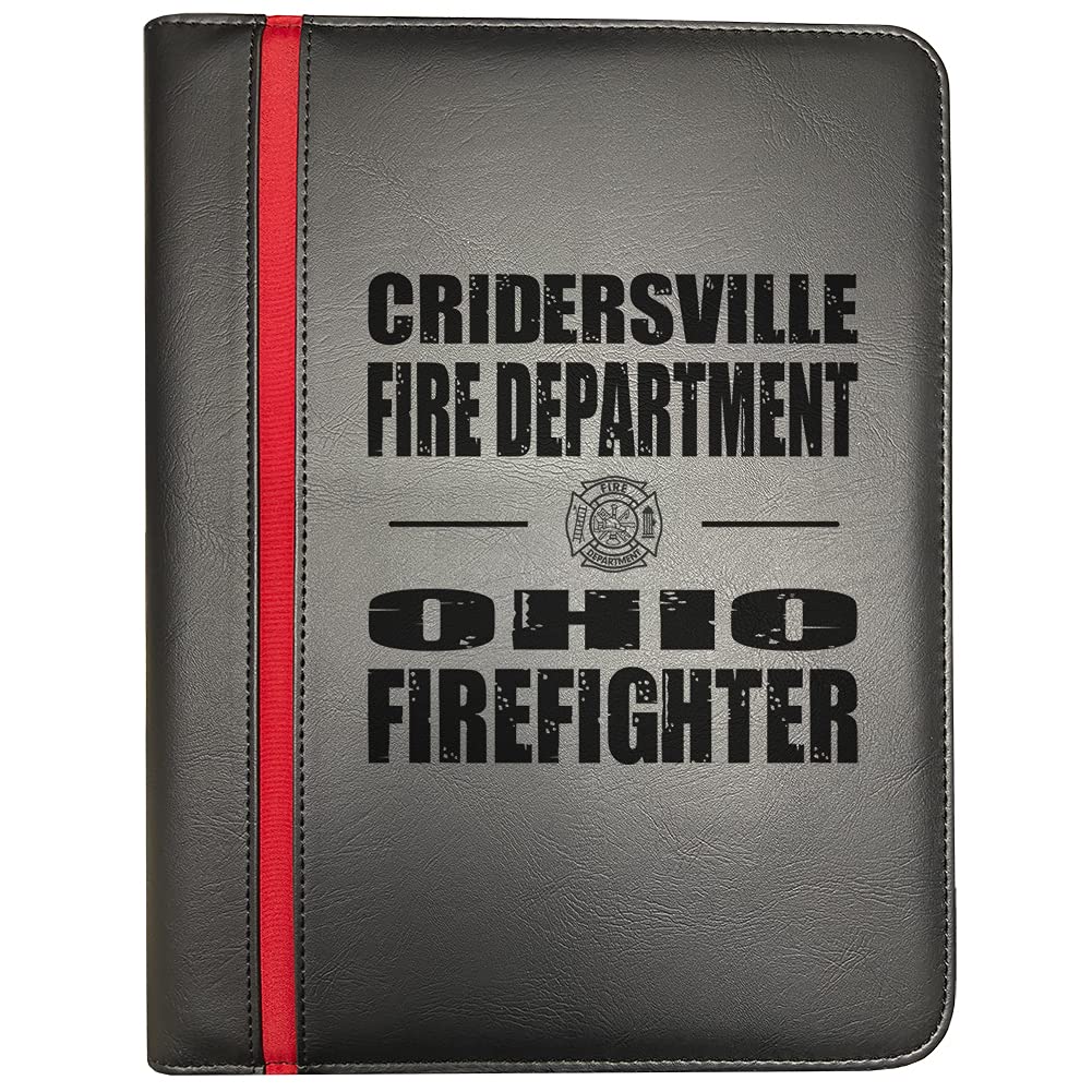 Firefighter Portfolio Organizer with Thin Red Line & Maltese Cross - Compatible with Cridersville OH Fire Dept - Includes Firefighter's Prayer Print & 5 Decals - Perfect for First Responders, EMS Gifts & Fire Station Organization