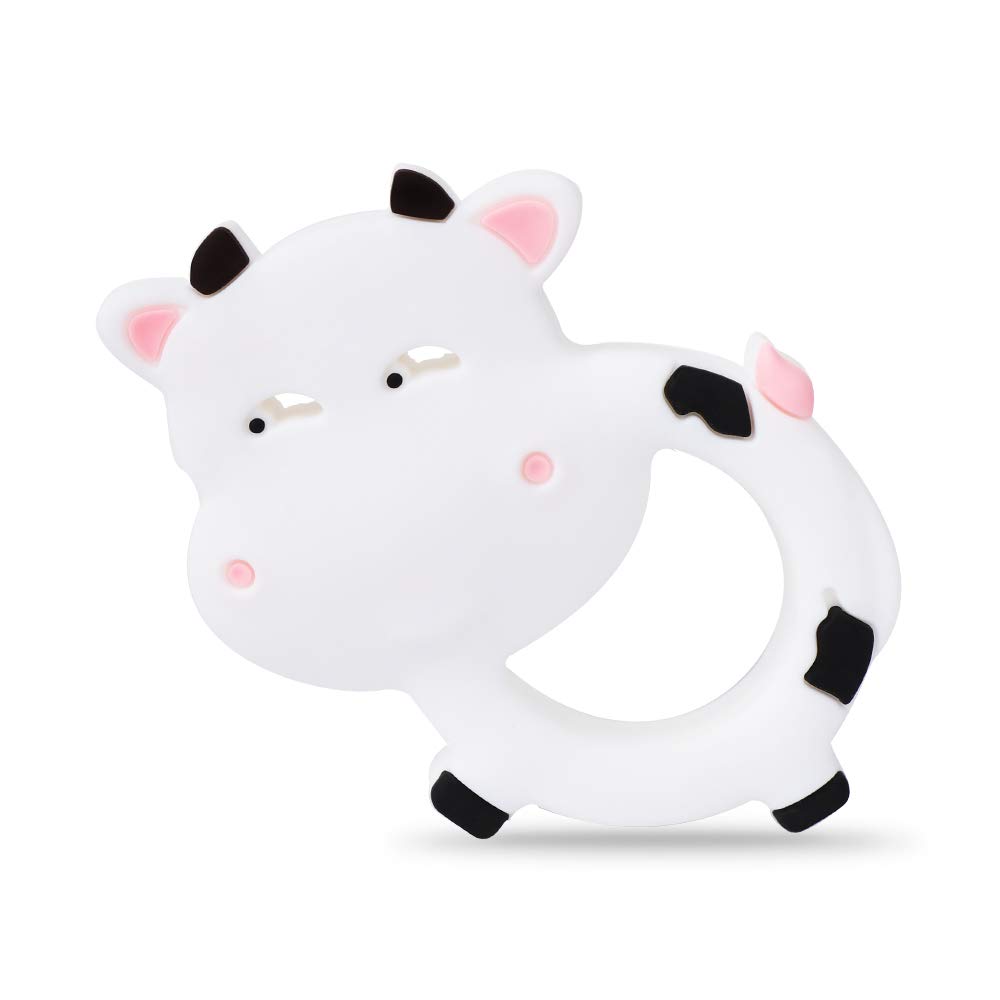BPA Free Silicone Baby Teething Toys for Boys & Girls - Safe, Food Grade Teether for Effective Pain Relief - Freezer Safe Teething Egg (Cow Design) - Perfect for Soothing Sore Gums at Home & On-the-Go