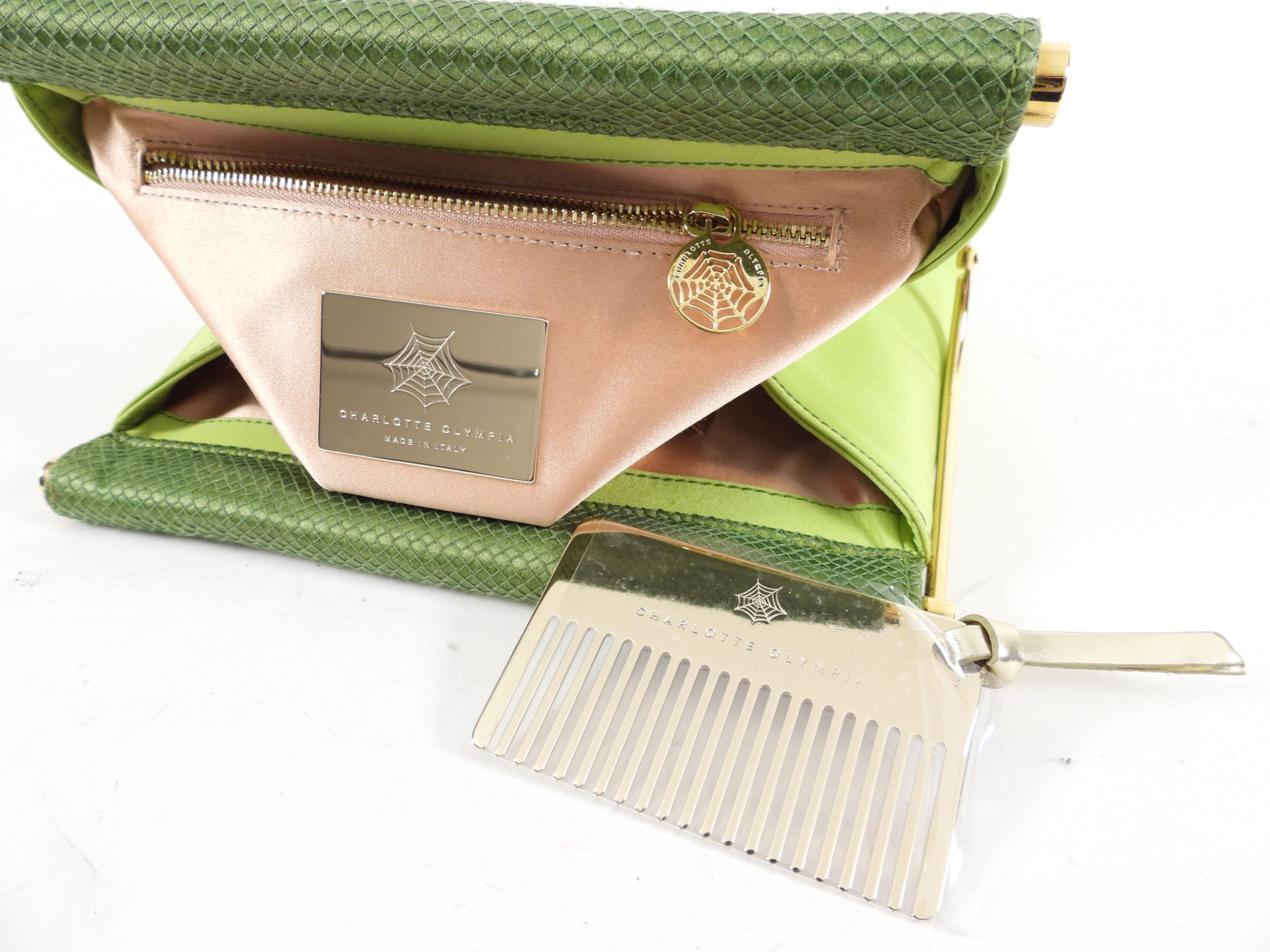Charlotte Olympia Green Novelty Clutch - Head Over Heels Design | Elegant Evening Bag for Women | Perfect for Parties, Weddings & Special Occasions