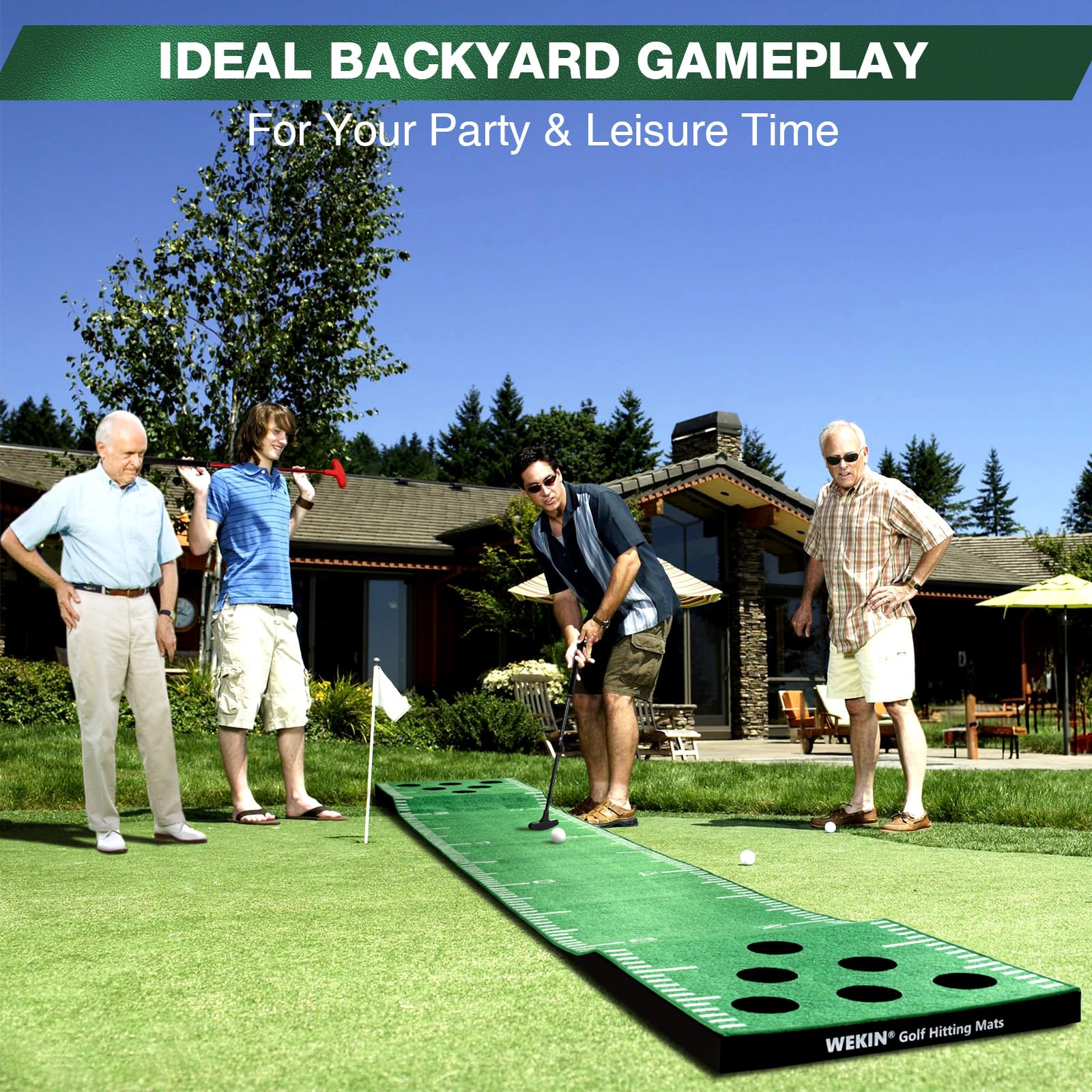 Premium Golf Pong Game Set - 6ft Putting Green Mat with 2 Putters & Balls, 12 Hole Covers - Indoor/Outdoor Golf Training Mat for Adults - Perfect for Backyard Parties, Office Games & Birthday Gifts for Men
