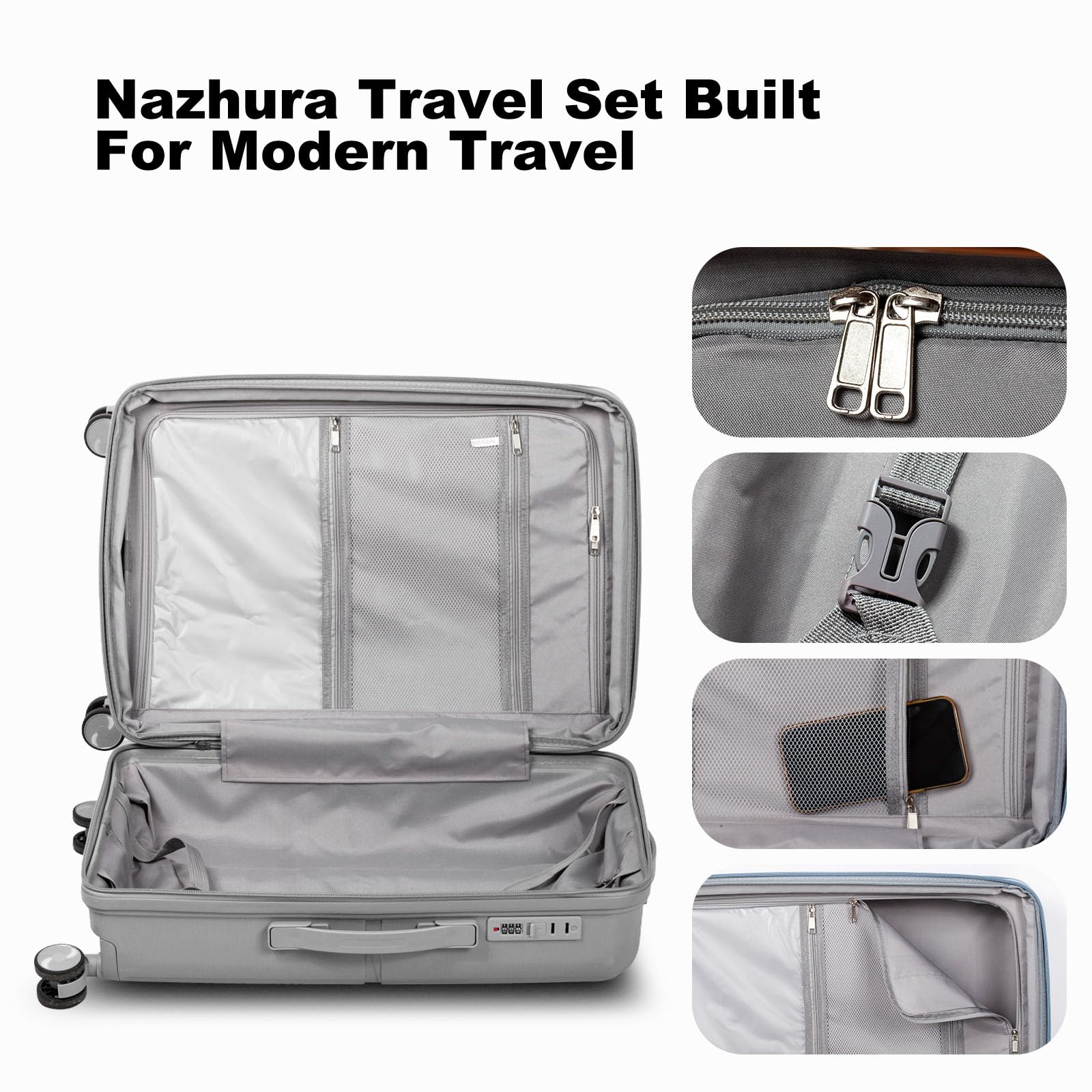 Nazhura 3-Piece Hard Shell Luggage Set - Lightweight Spinner Suitcases with TSA Lock for Travel, Business Trips & Family Vacations