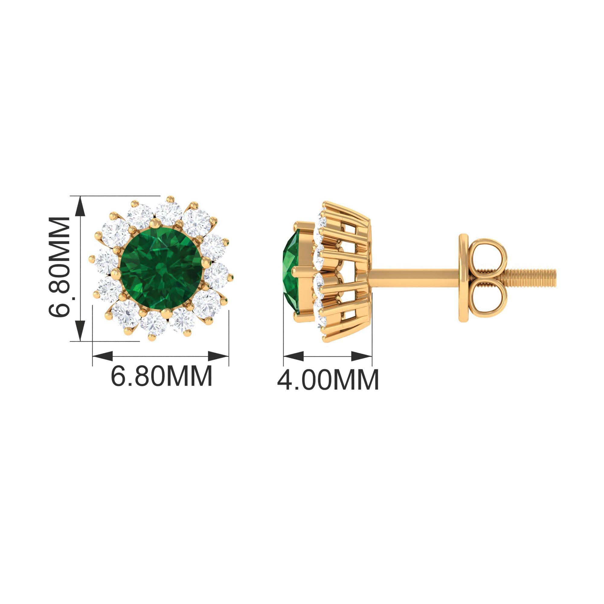 3/4 CT Classic Halo Stud Earrings with Created Emerald & Diamond - Perfect for Weddings, Anniversaries & Special Occasions