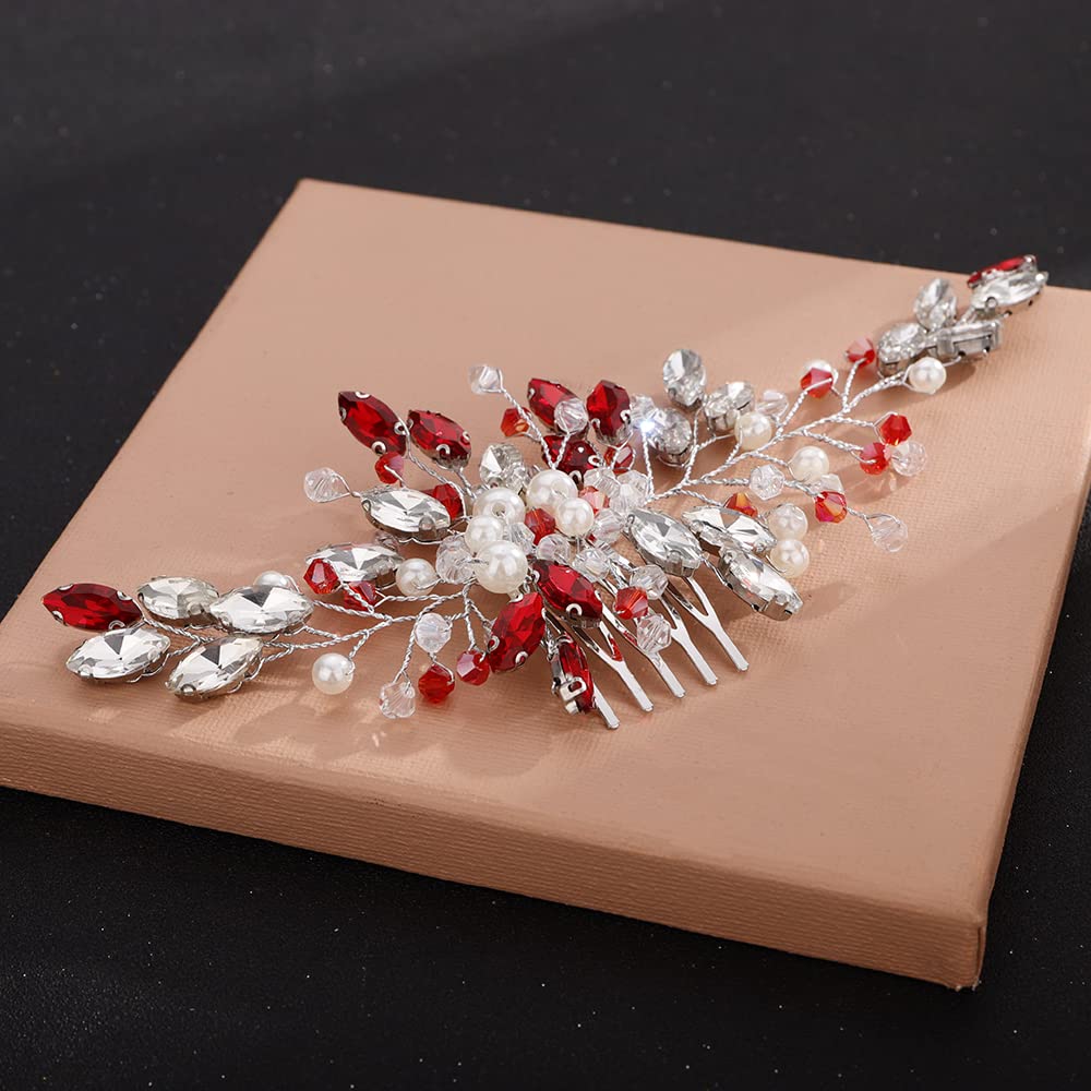 Ruby Crystal Hair Comb - Bridal Wedding Hair Accessories for Women, Prom & Party