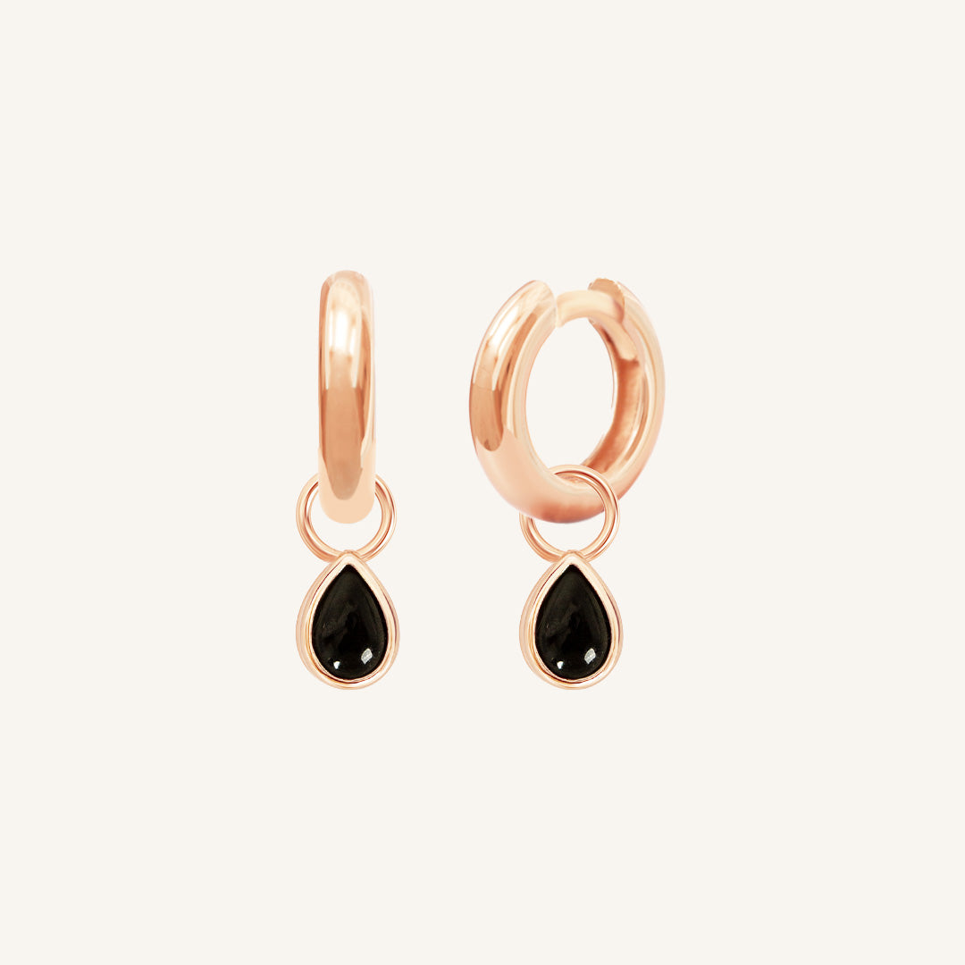 Black Onyx Trove Charm Hoops - Elegant Dangle Earrings for Women | Perfect for Parties, Weddings & Everyday Wear