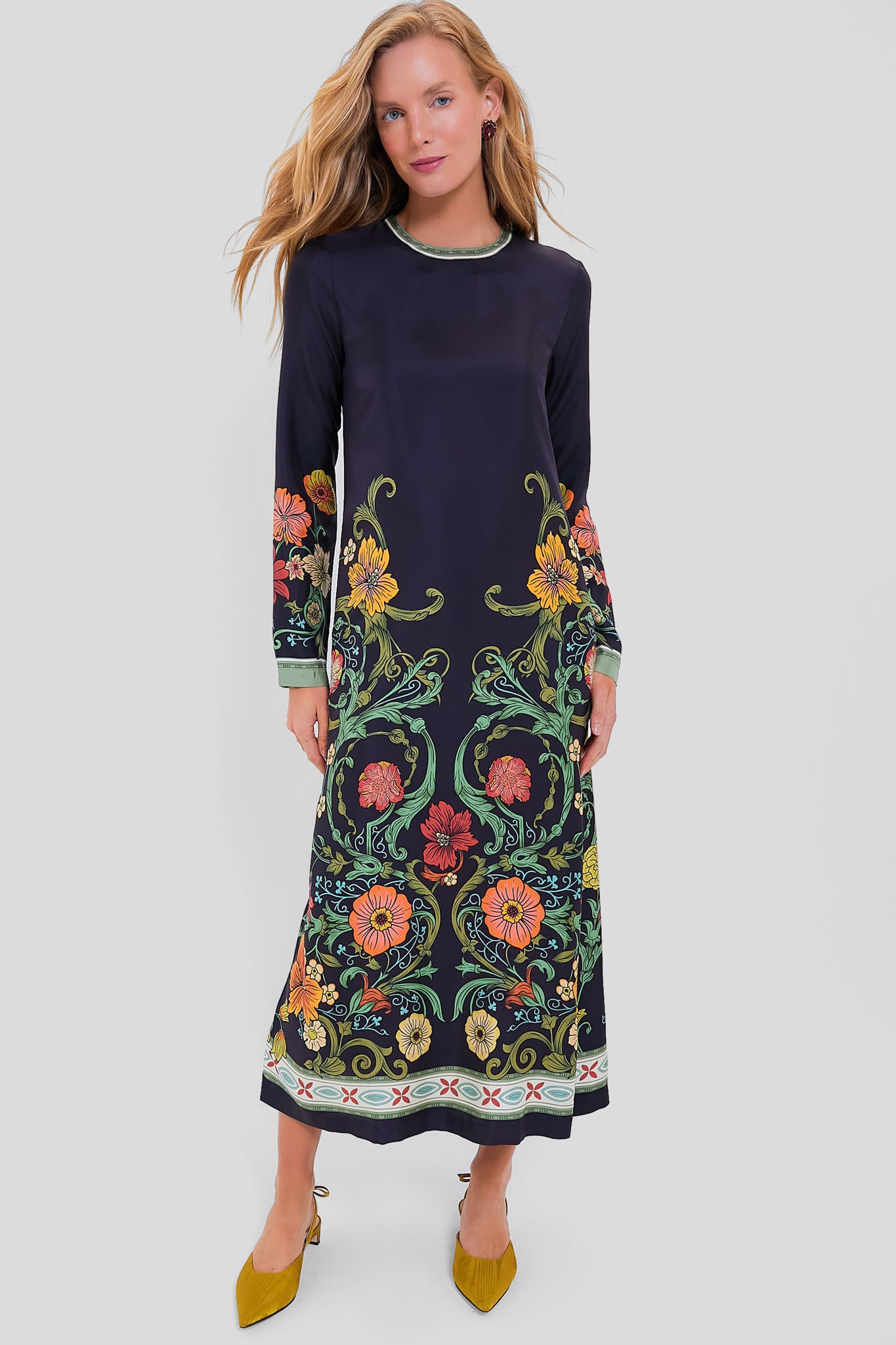 Botticelli Long Sleeve Swing Dress for Women - Flowy A-Line Midi Dress with Ruffle Sleeves | Perfect for Office Wear, Date Night & Fall Weddings