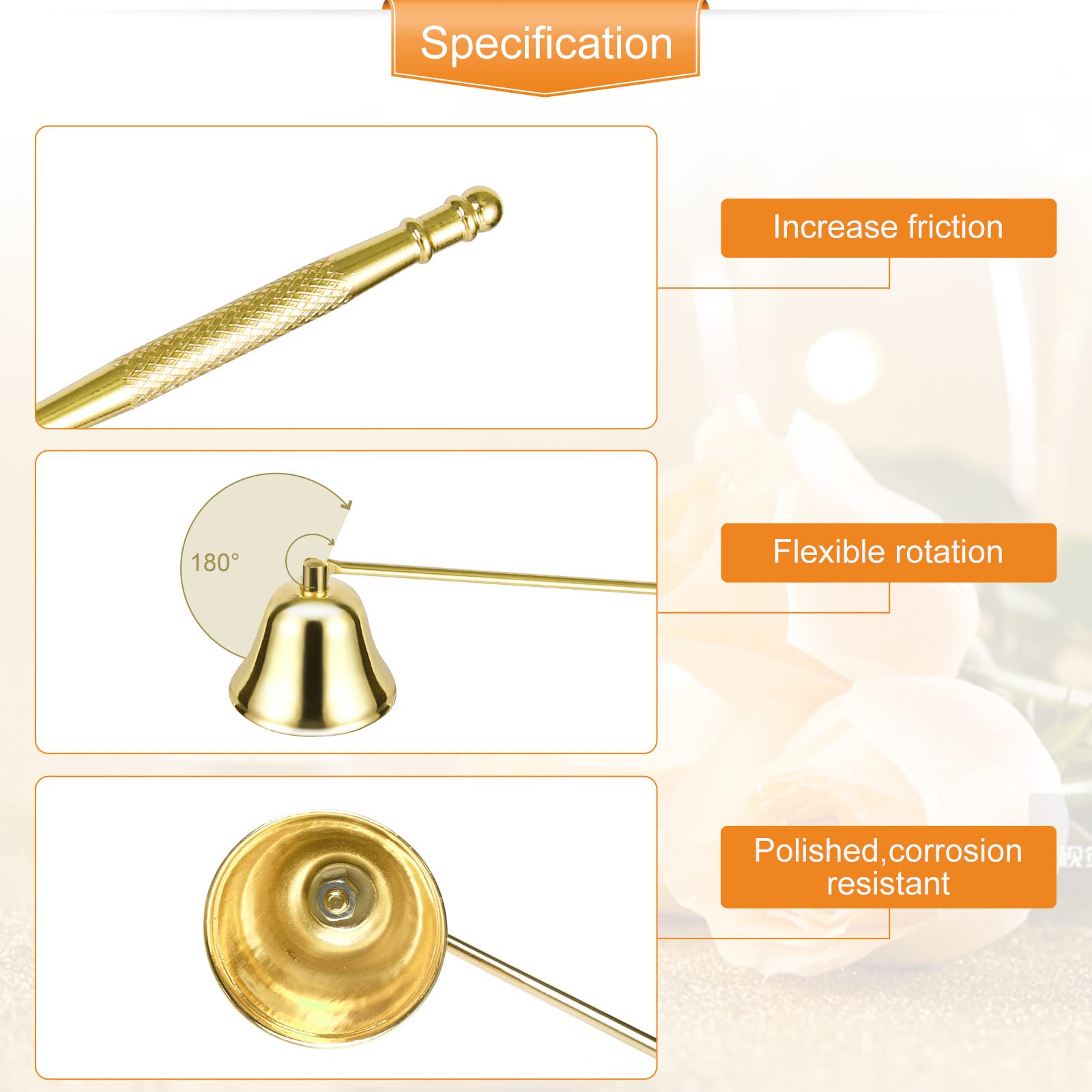 Long Handle Metal Candle Snuffer for Scented & Aromatherapy Candles - Gold
