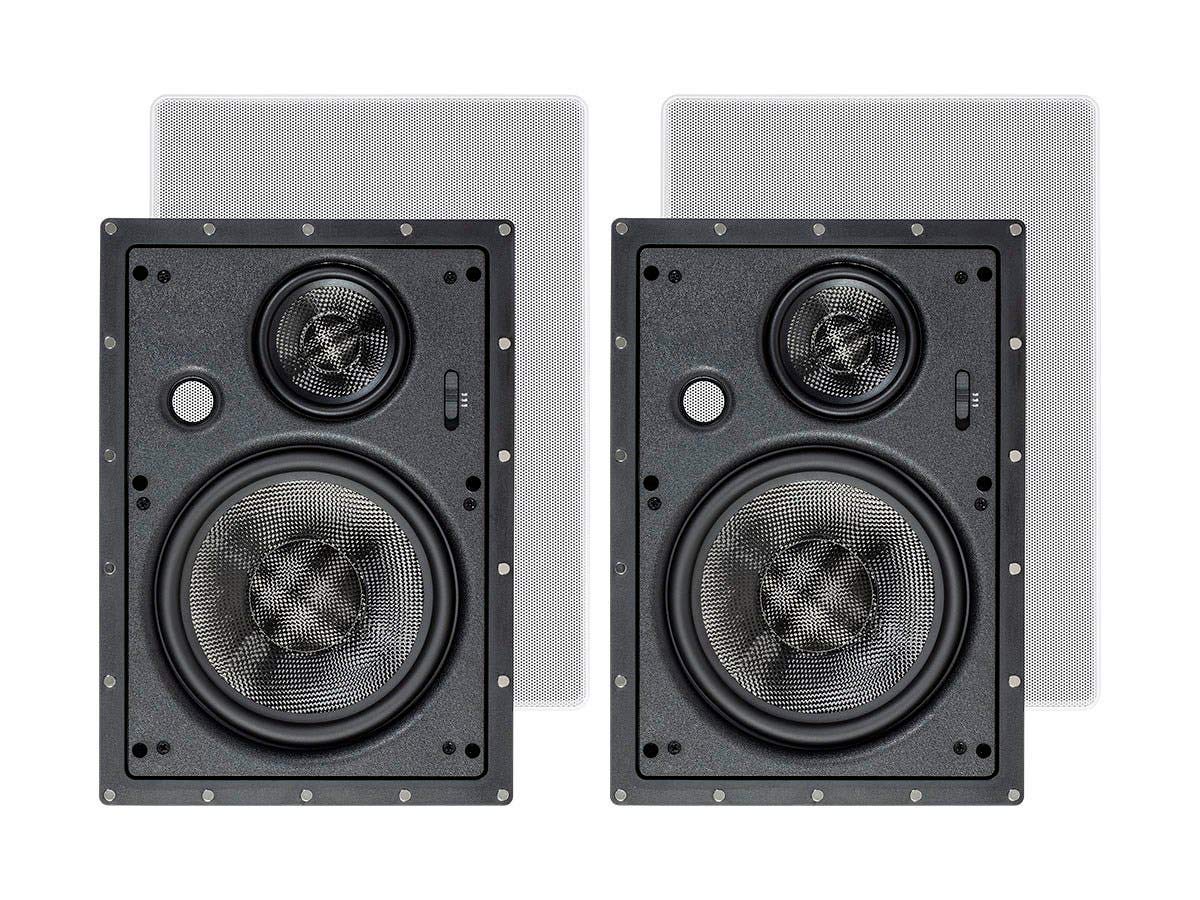 Monoprice Alpha Series 8-Inch 3-Way Carbon Fiber In-Wall Speakers - Pair with Paintable Magnetic Grille (Black) - Perfect for Home Theater, Surround Sound, and Multi-Room Audio Systems