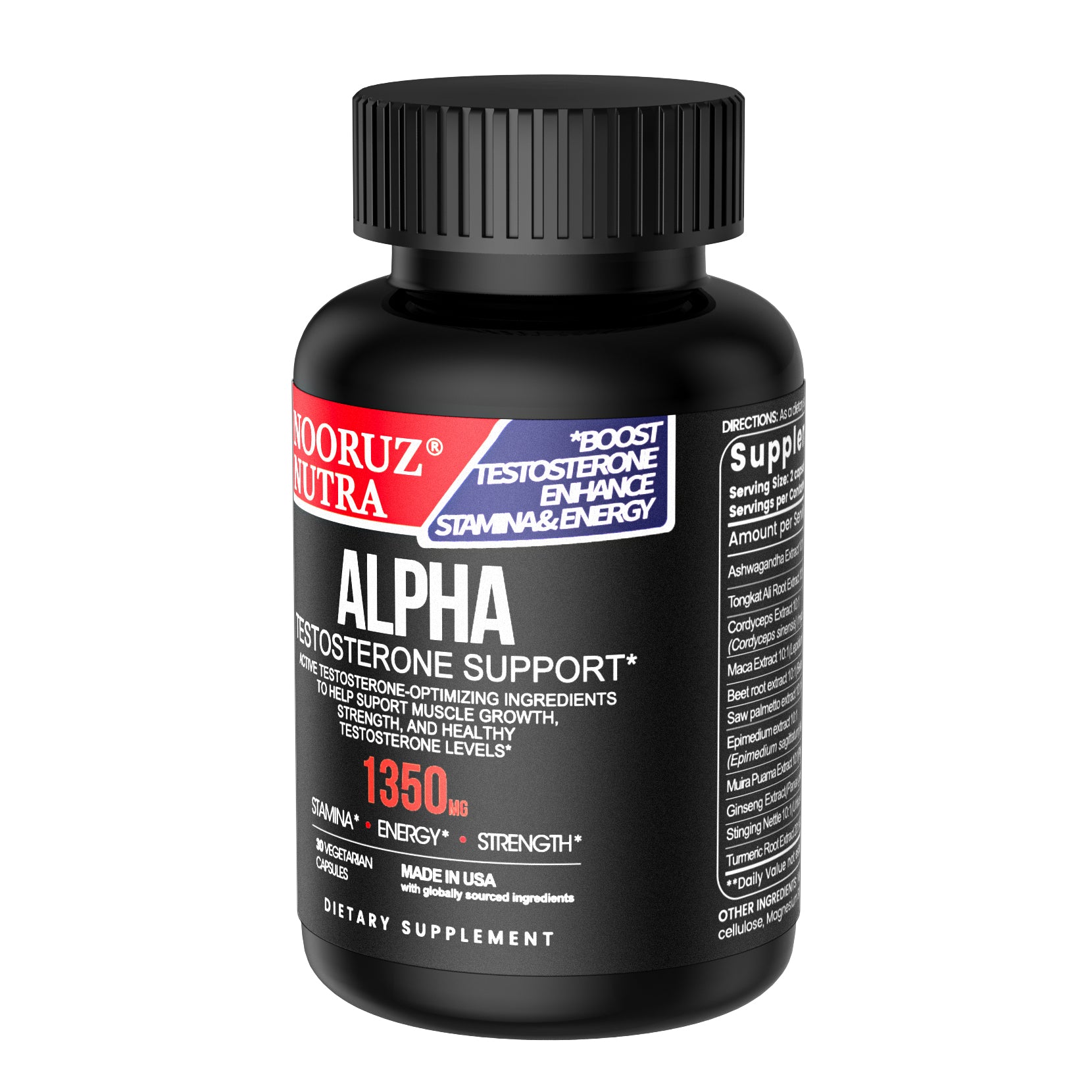 NOORUZ Alpha Men's Testosterone Booster Supplement with Ashwagandha, Cordyceps, Maca, Beet & Saw Palmetto | Natural Strength & Energy Support for Men | Gym, Workout & Daily Performance Enhancement