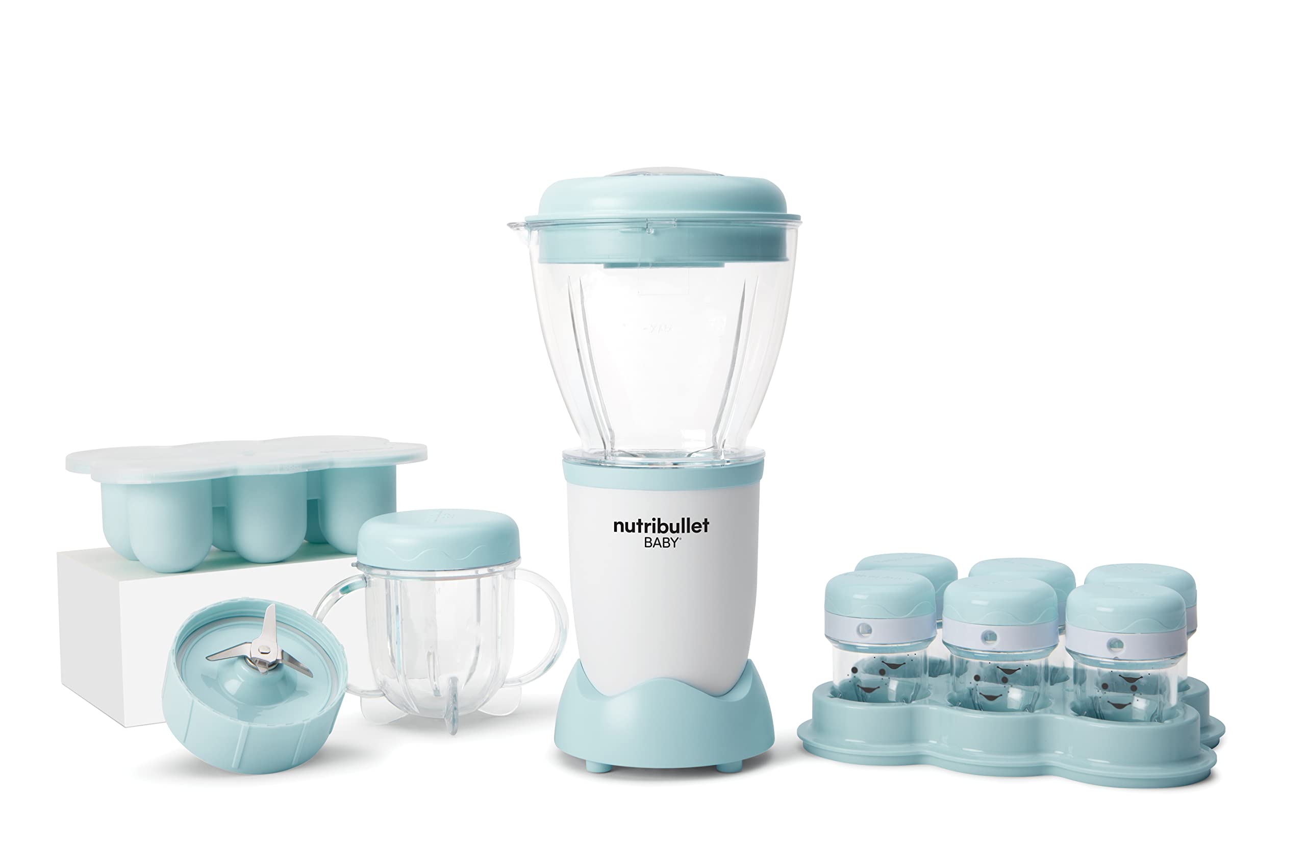 Nutribullet Baby Blender Electric - 250W BPA-Free Baby Food Maker with Small Containers, Model NBY100, White/Green - Perfect for Homemade Baby Purees & Toddler Meals