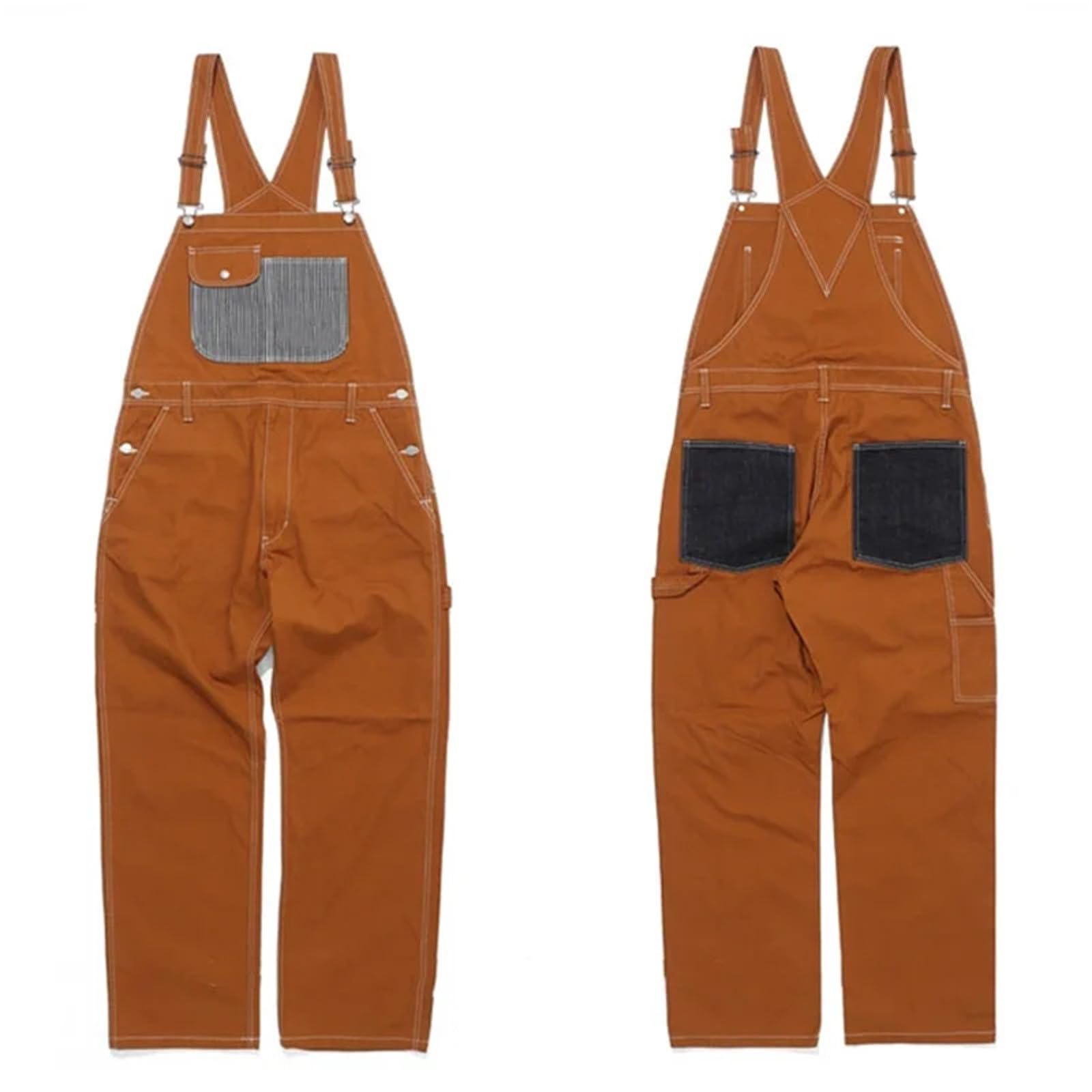 2024 Men's Denim Bib Overalls - Relaxed Fit Workwear with Adjustable Straps & Tool Pockets - Durable Denim Jumpsuit for Farming, Construction & Outdoor Work (Orange, XL)