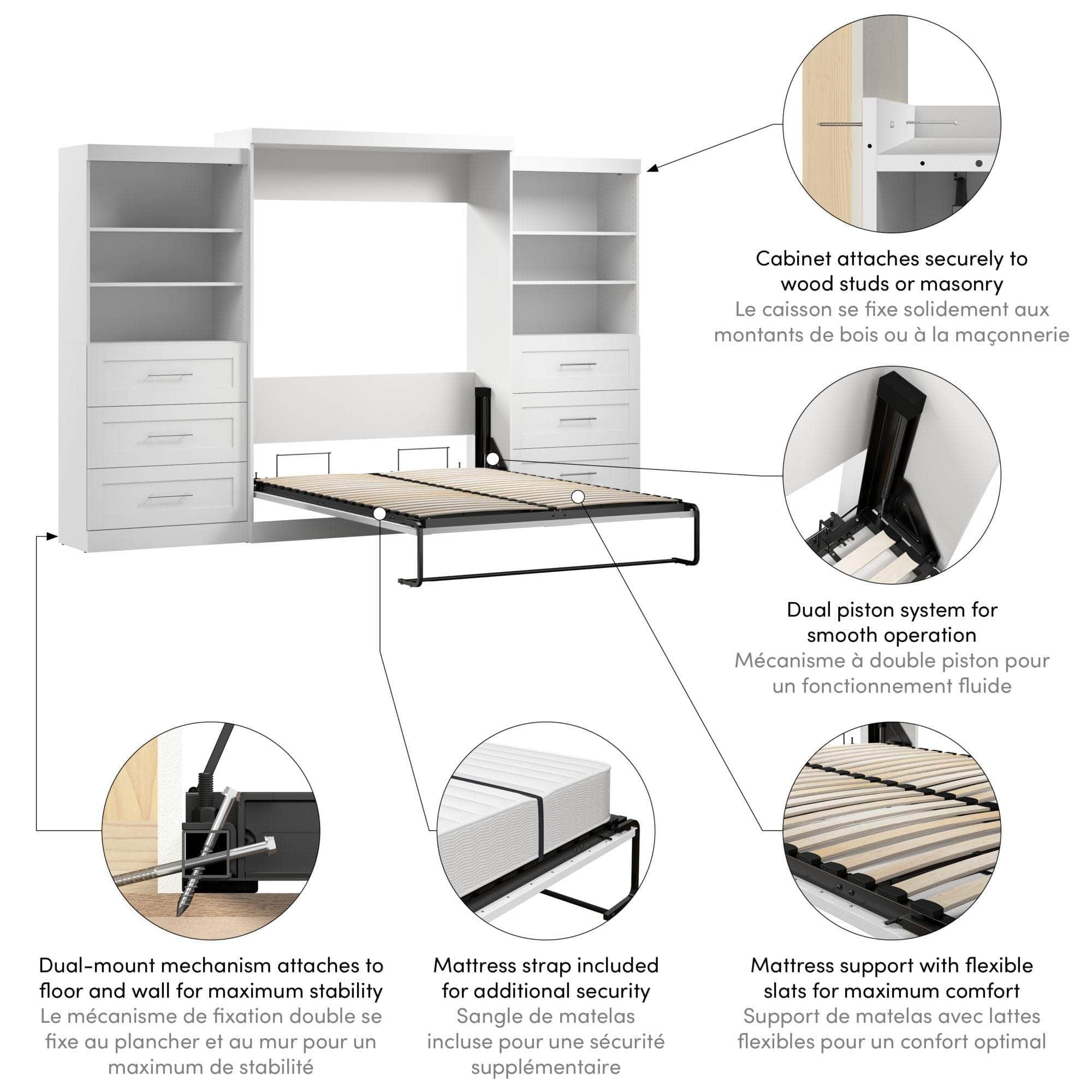 Pur Queen Murphy Wall Bed with 2 Storage Drawers - Space Saving Fold Down Bed (136 Inch) in 6 Colors | Perfect for Small Apartments, Guest Rooms & Home Offices