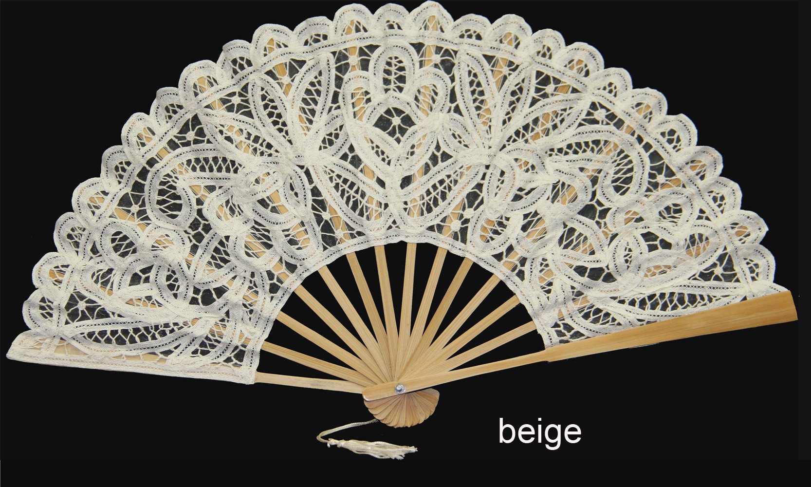 Elegant Battenburg Lace Wedding Fan - Vintage Bridal Hand Fan for Wedding Ceremony, Photo Shoots & Outdoor Events - Beige Linen Decorative Accessory