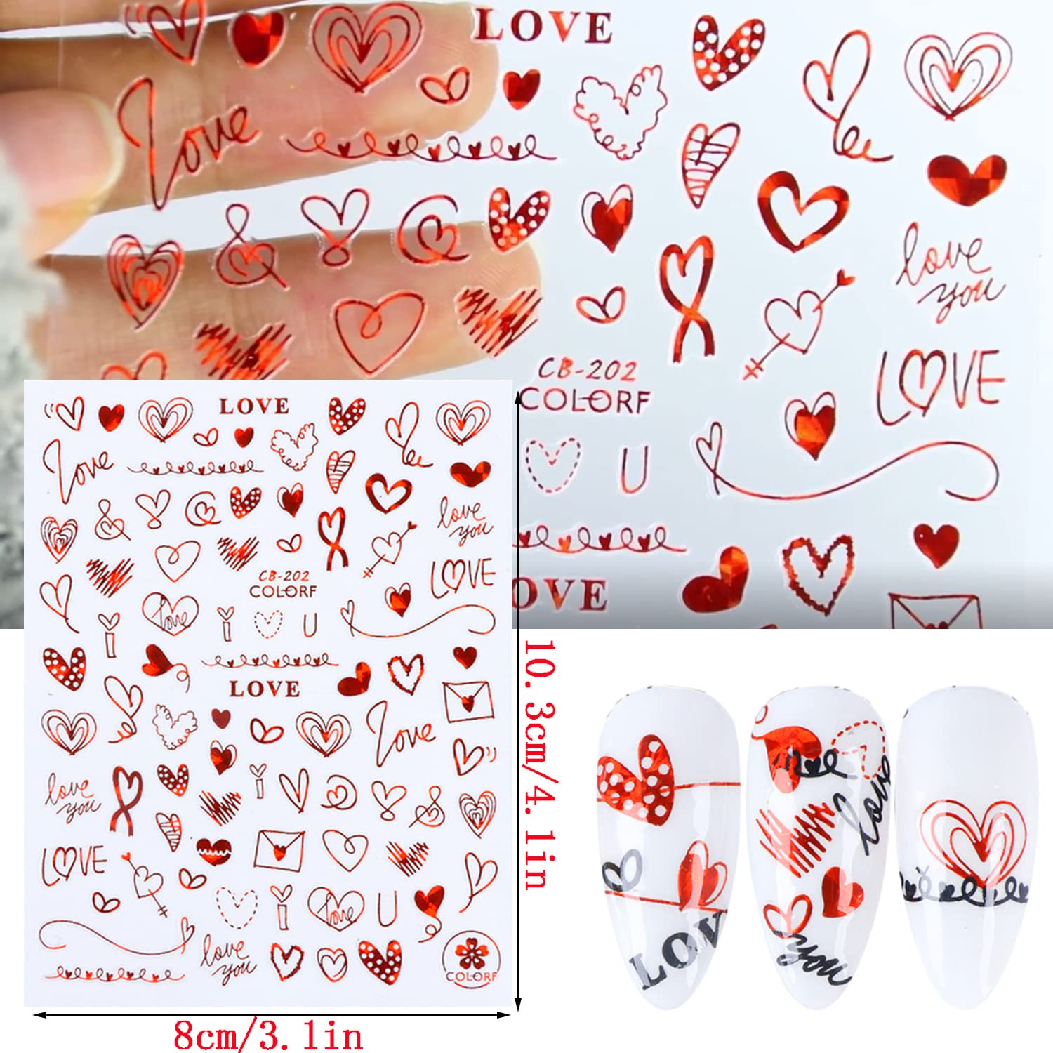 3D Rose Flower Nail Art Stickers - Self-Adhesive Floral Nail Decals with Red Roses, Hearts & Lips Design for Women & Girls | Perfect for Valentine's Day, Weddings, Parties & Manicure Decorations