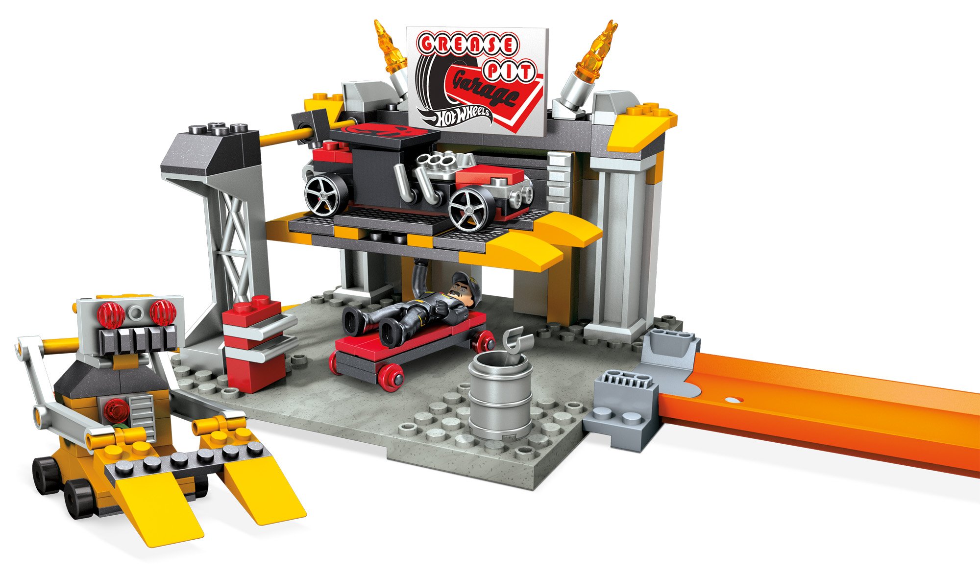 Hot Wheels Grease Pit Garage Playset – Mega Bloks Building Toy for Kids, Race Car Track Set with Stunt Ramps & Action Figures – Perfect for Pretend Play & Racing Adventures