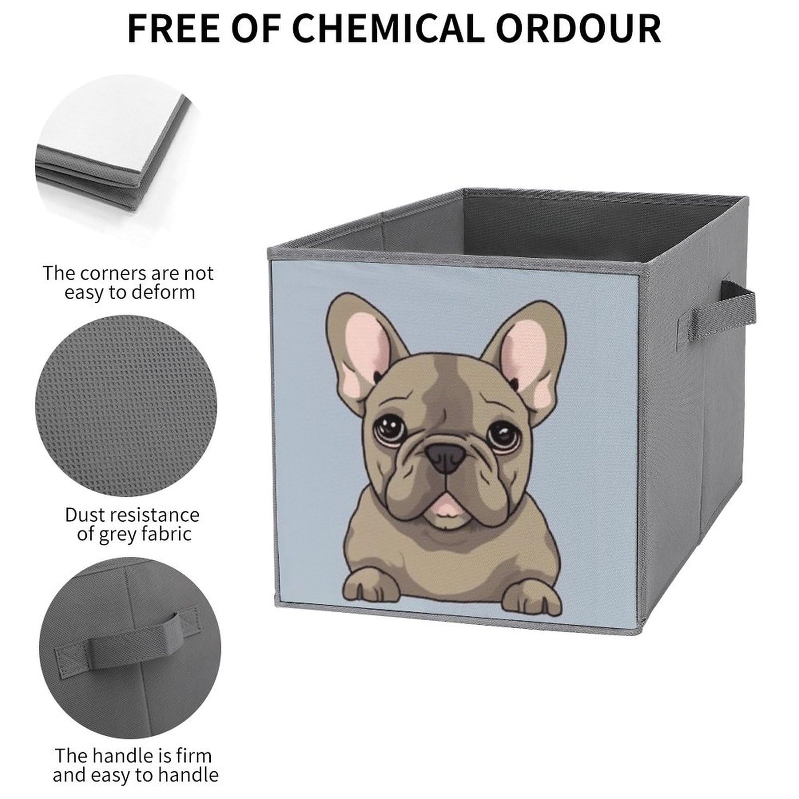 6-Piece French Bulldog Collapsible Storage Baskets with Handles - Large Closet Organizer & Clothing Storage Boxes for Home, Bedroom, and Office Organization