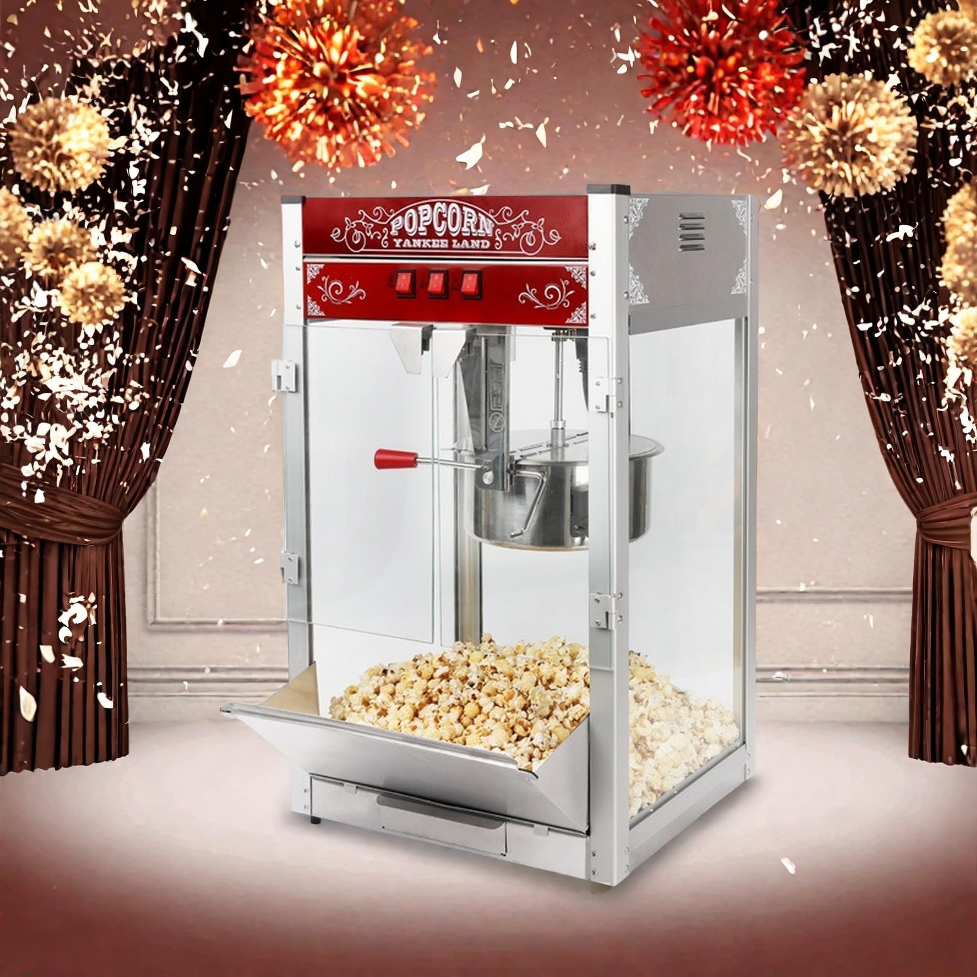 Commercial Popcorn Machine - 20oz Large Capacity (80 Cups/Batch) 1440W Theater Style Countertop Popper with Stainless Steel Kettle & Warming Deck - Perfect for Movie Nights, Parties, Carnivals, and Business Events