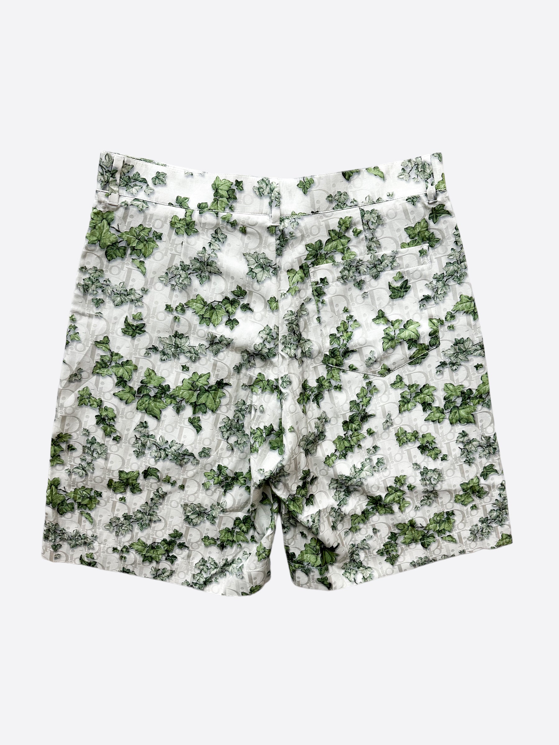 Dior Amoako Boafo White Oblique Leaf Print Shorts for Women - High Waisted Summer Fashion Shorts for Beach, Vacation & Casual Wear