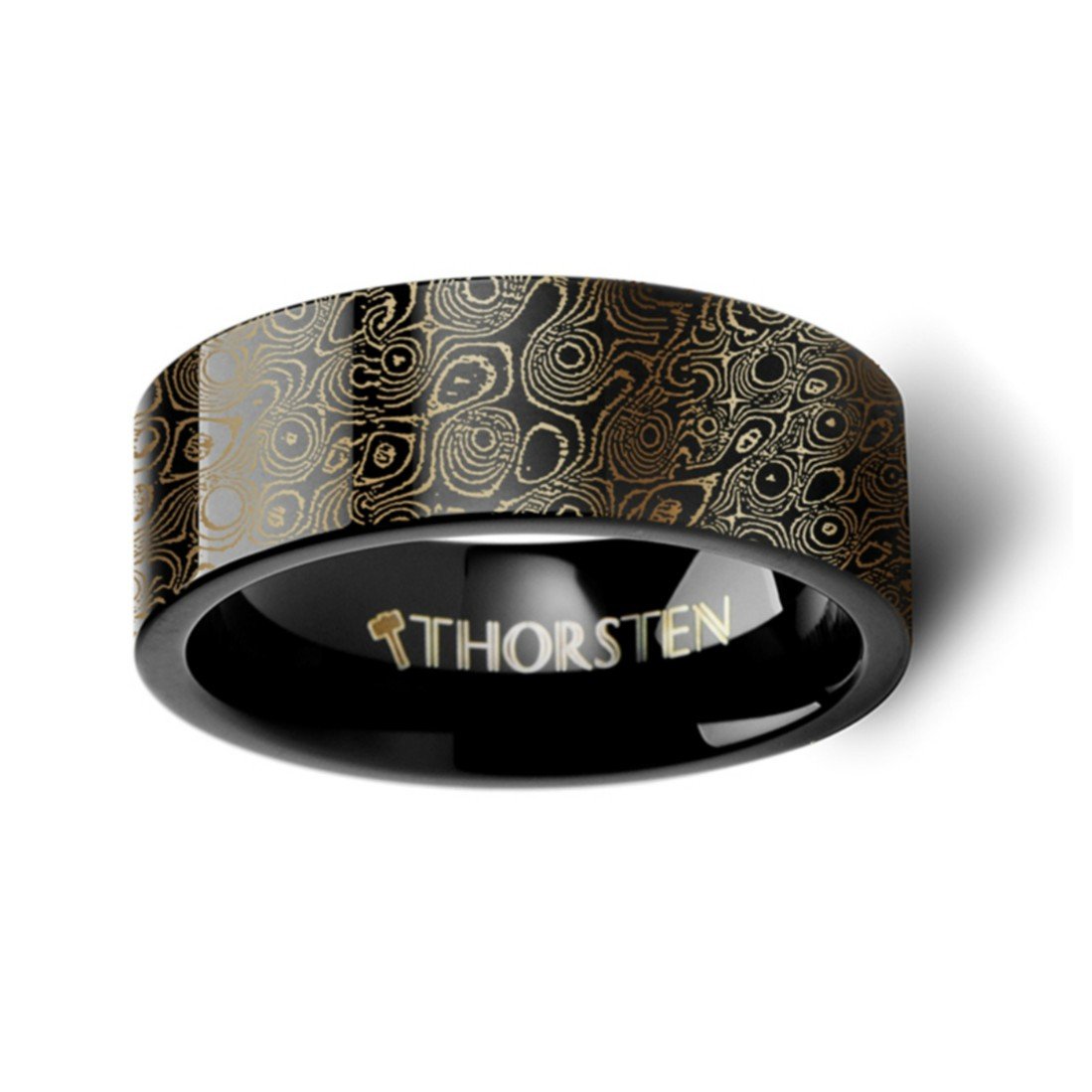 Premium Damascus Steel Black Tungsten Ring - 8mm Wide Wedding Band for Men, Durable & Scratch-Resistant - Perfect for Engagements, Anniversaries, and Everyday Wear