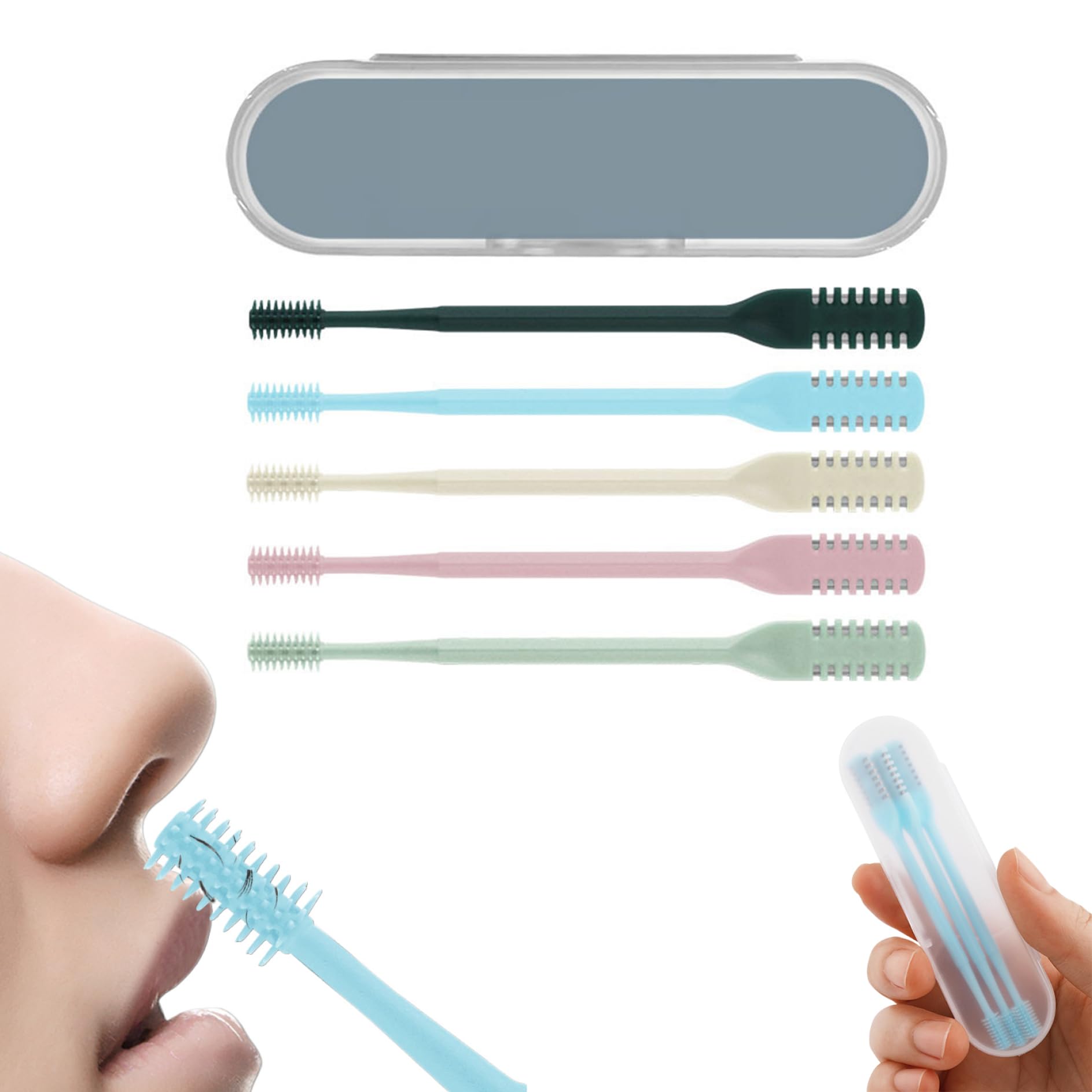 5-Pack Nasal Hair Trimmer for Men & Women - 360° Rotating Double Head Nose Hair Clipper with Cleaning Brush, Washable & Reusable - Perfect for Travel, Grooming Kits & Personal Care