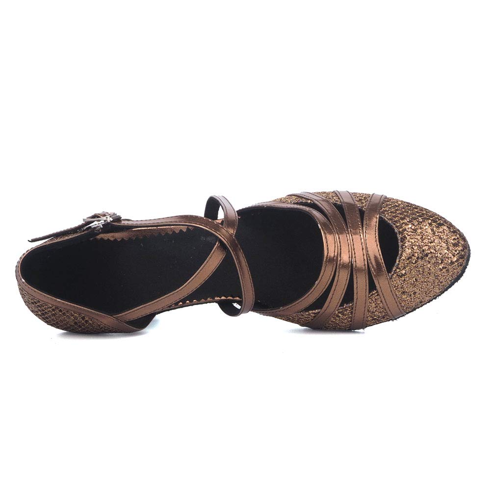 Women's Glitter Latin Salsa Tango Dance Shoes - Cross Strap Closed Toe Ballroom Party Shoes for Professional Performances & Social Dancing (Style 512)