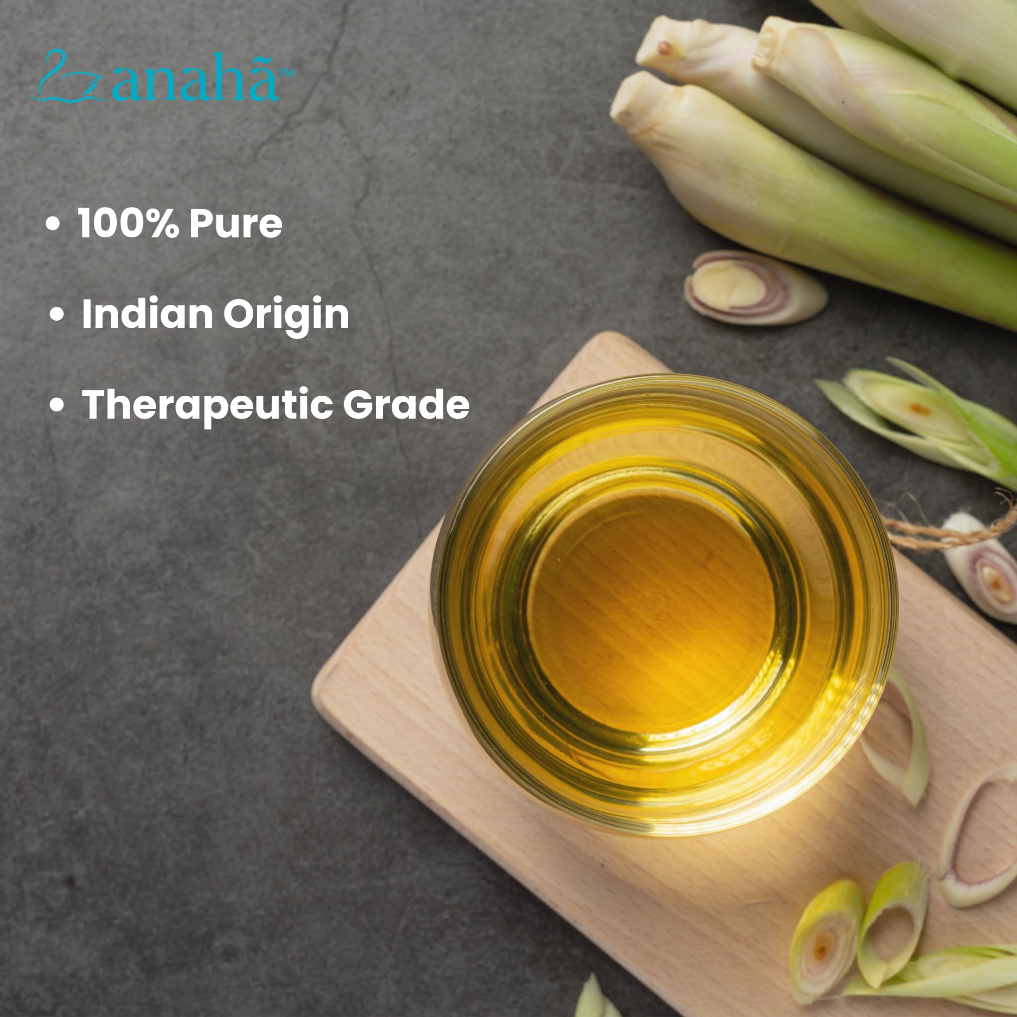 Anaha 100% Pure Lemongrass Essential Oil (30ml) - Steam Distilled, Therapeutic Grade for Aromatherapy, Skin & Hair Care | Natural Insect Repellent | Glass Bottle with Dropper | Perfect for Diffusers, Massage & DIY Beauty Products