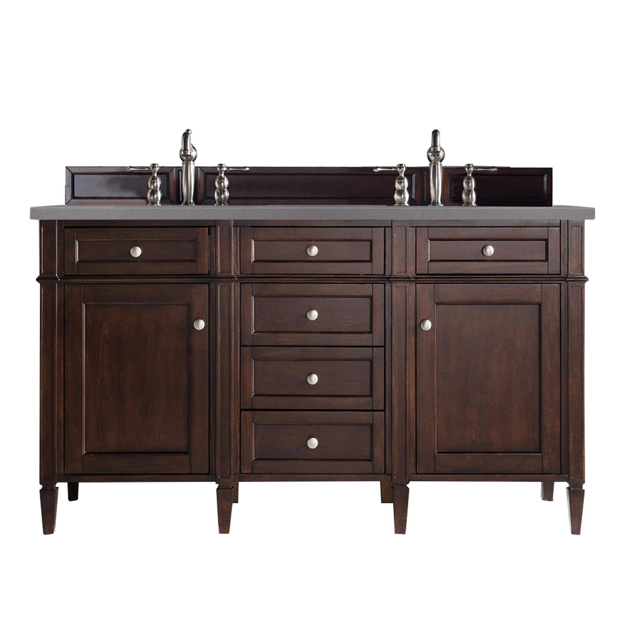 Brittany 60 Inch Burnished Mahogany Double Bathroom Vanity with 3CM Gray Expo Quartz Countertop - Perfect for Master Bathroom Renovation and Luxury Home Upgrade