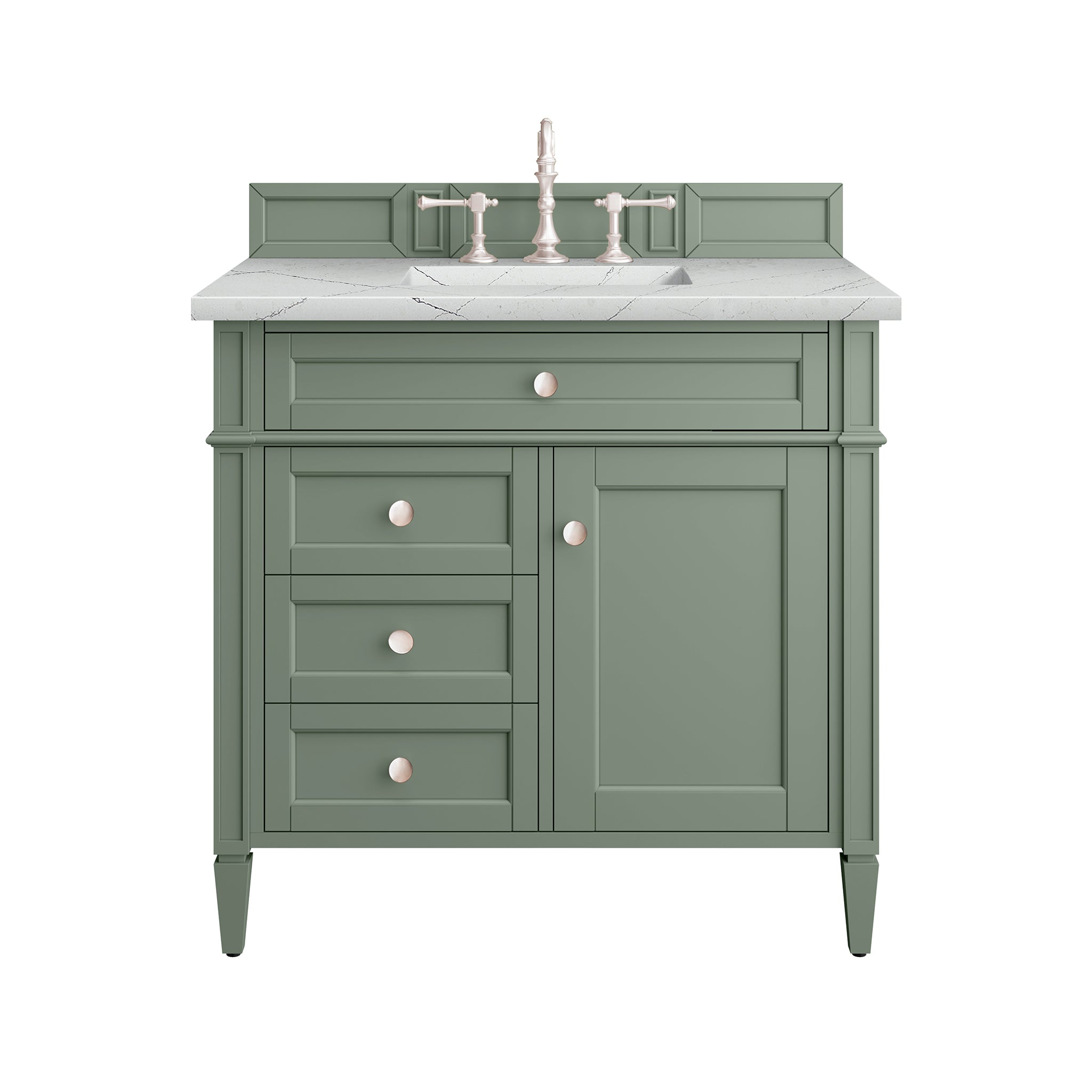 Brittany 36 Inch Single Bathroom Vanity with Smokey Celadon Finish & 3CM Ethereal Noctis Quartz Top - Perfect for Modern Master Bathrooms & Powder Rooms