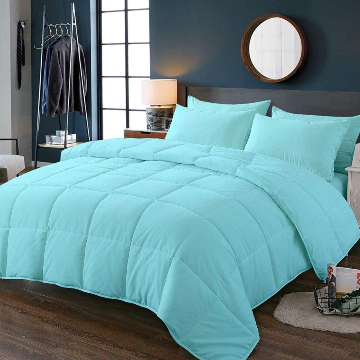 All-Season Aqua Down Alternative Quilted Comforter - Soft Pure Cotton Fill, Machine Washable, Duvet Insert or Standalone 500 GSM - Full/Queen Size for Cozy Bedroom & Guest Room Comfort