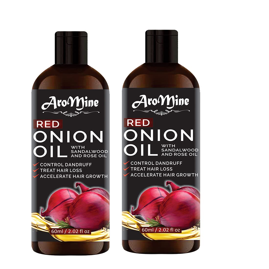 AroMine Red Onion Hair Oil for Hair Growth & Scalp Care - 60ml (2 Pack) - Natural Treatment for Thinning Hair, Dandruff & Split Ends - Perfect for Daily Hair Care Routine & Scalp Massage