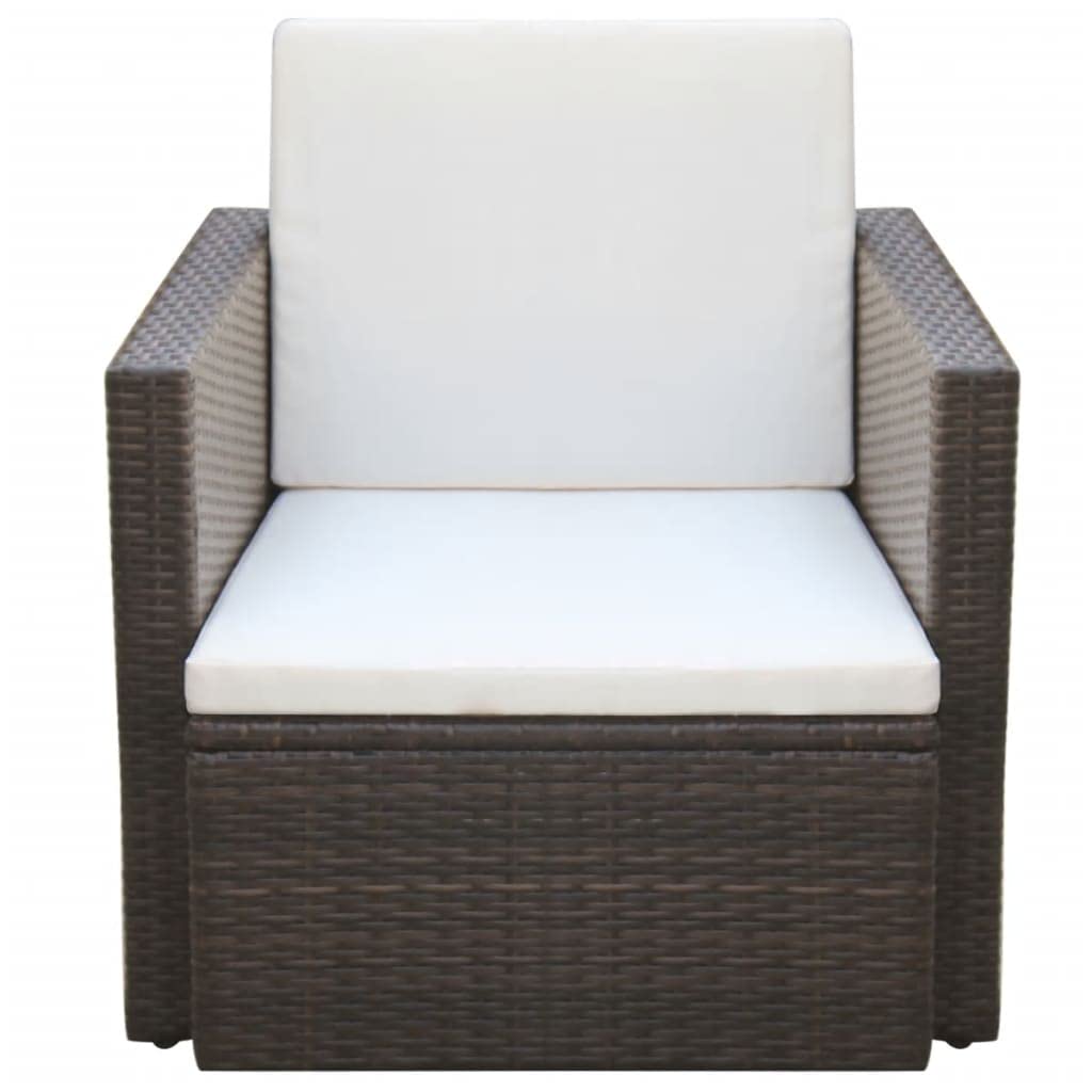 SKM Patio Chair with Cushions & Pillows - Brown Poly Rattan Outdoor Furniture for Garden, Poolside, and Backyard Relaxation