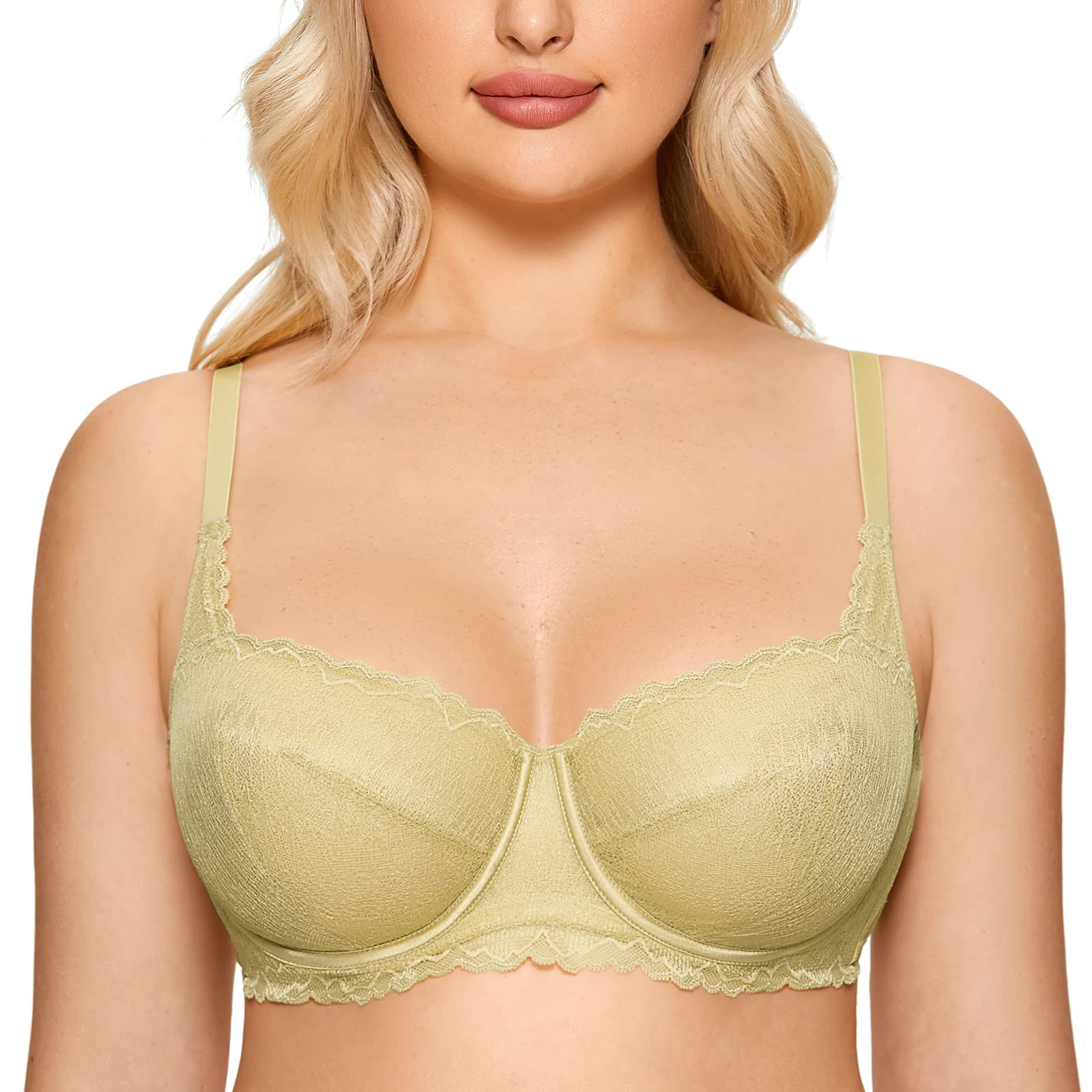 DOBREVA Women's Balconette Lace Bra - See Through Minimizer Bras with Unlined Underwire for Comfort & Support | Perfect for Everyday Wear & Special Occasions