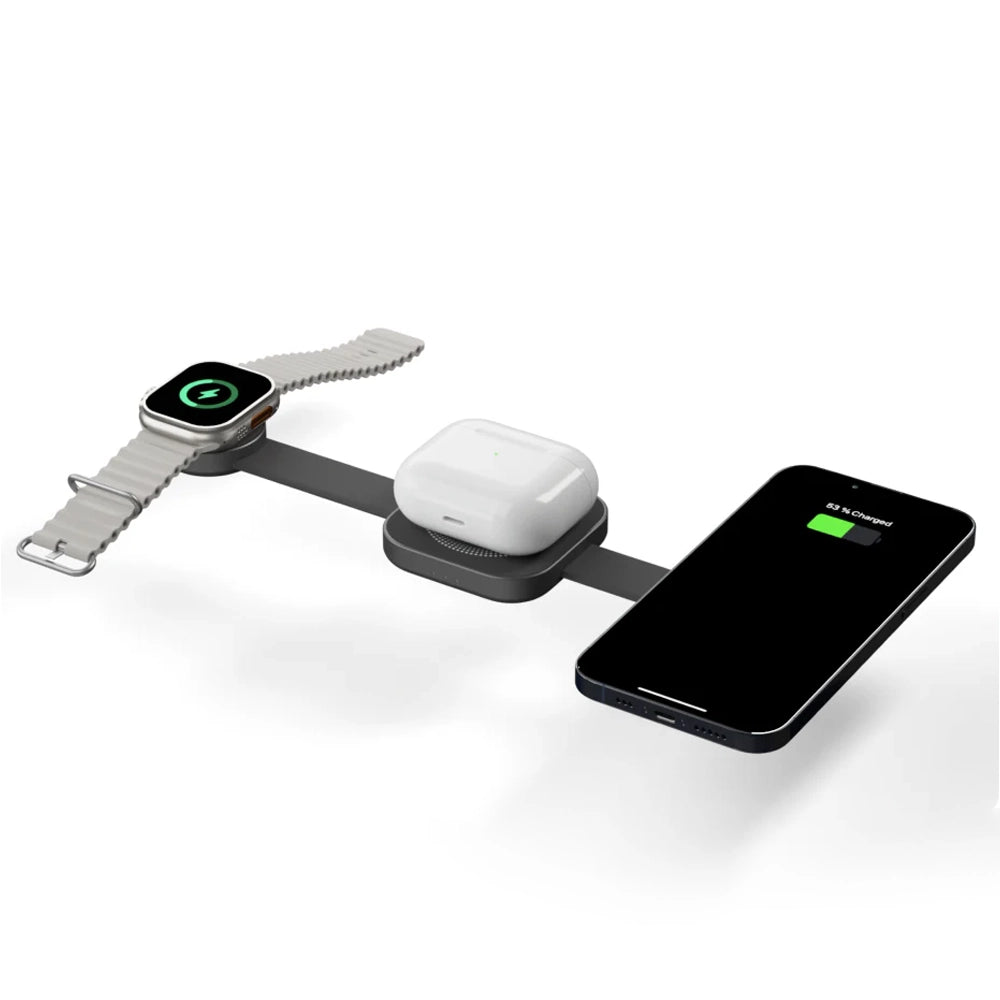 PowerMax Trio Foldable 3-in-1 Wireless Charger for iPhone, Samsung & AirPods - Fast Charging Stand for Home, Office & Travel