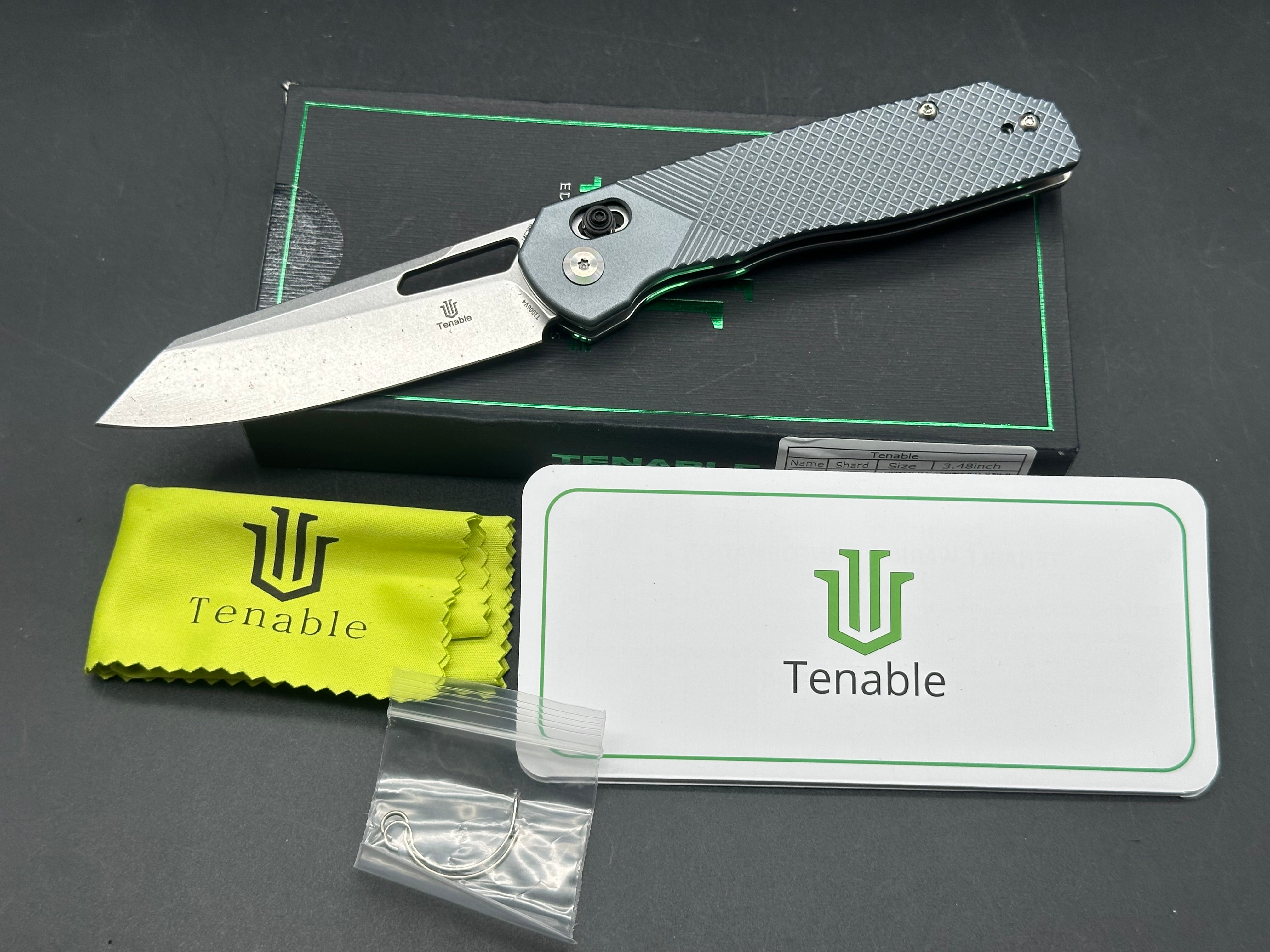 TENABLE SHARD Aluminum Handle Folding Knife with 14C28N Plain Stonewash Blade - EDC, Camping, Outdoor Survival Gear
