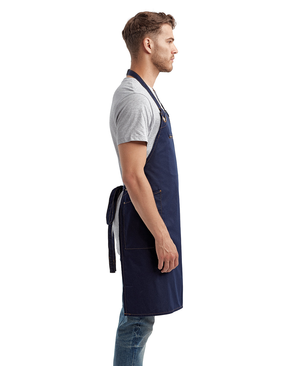 Reprime RP121 Unisex Barley Contrast Stitch Recycled Bib Apron - Artisan Collection - Eco-Friendly Kitchen & BBQ Apron for Cooking, Grilling & Crafting