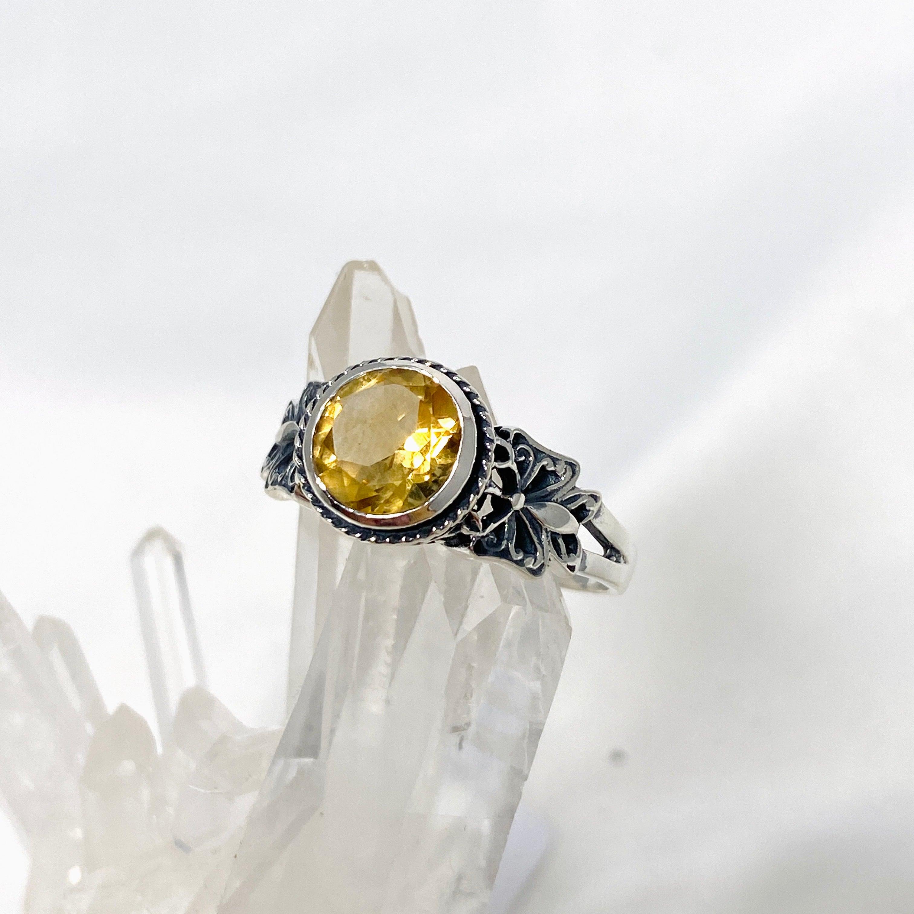 Natural Citrine Faceted Round Gemstone Ring in 925 Sterling Silver - Elegant Decorative Setting R3671 for Women's Fashion Jewelry, Perfect for Parties, Weddings & Everyday Wear