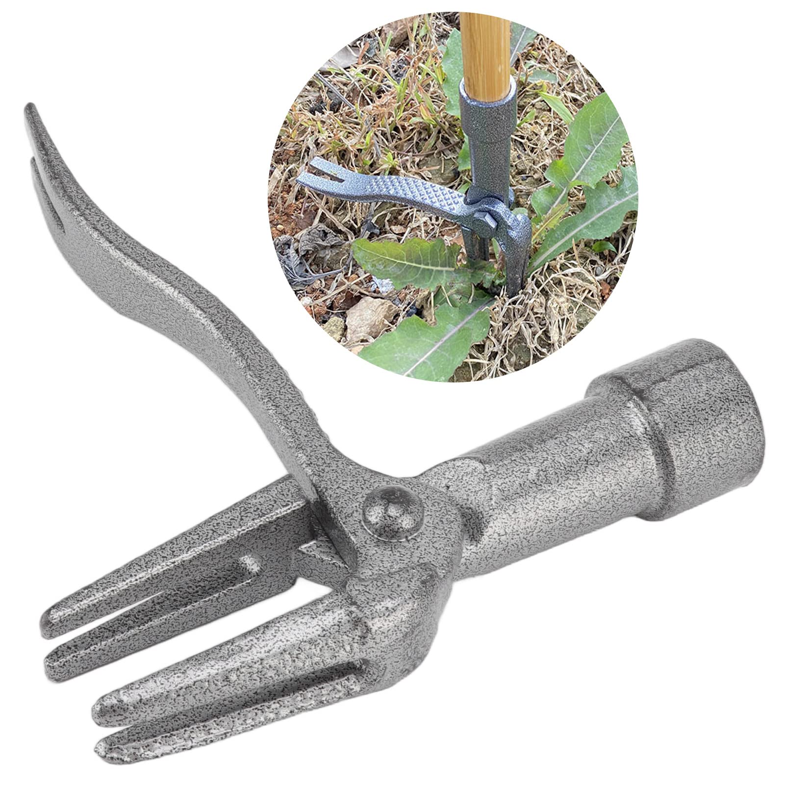 Iron Weed Puller Tool - Long Handle Steel Root Remover for Gardening & Lawn Care