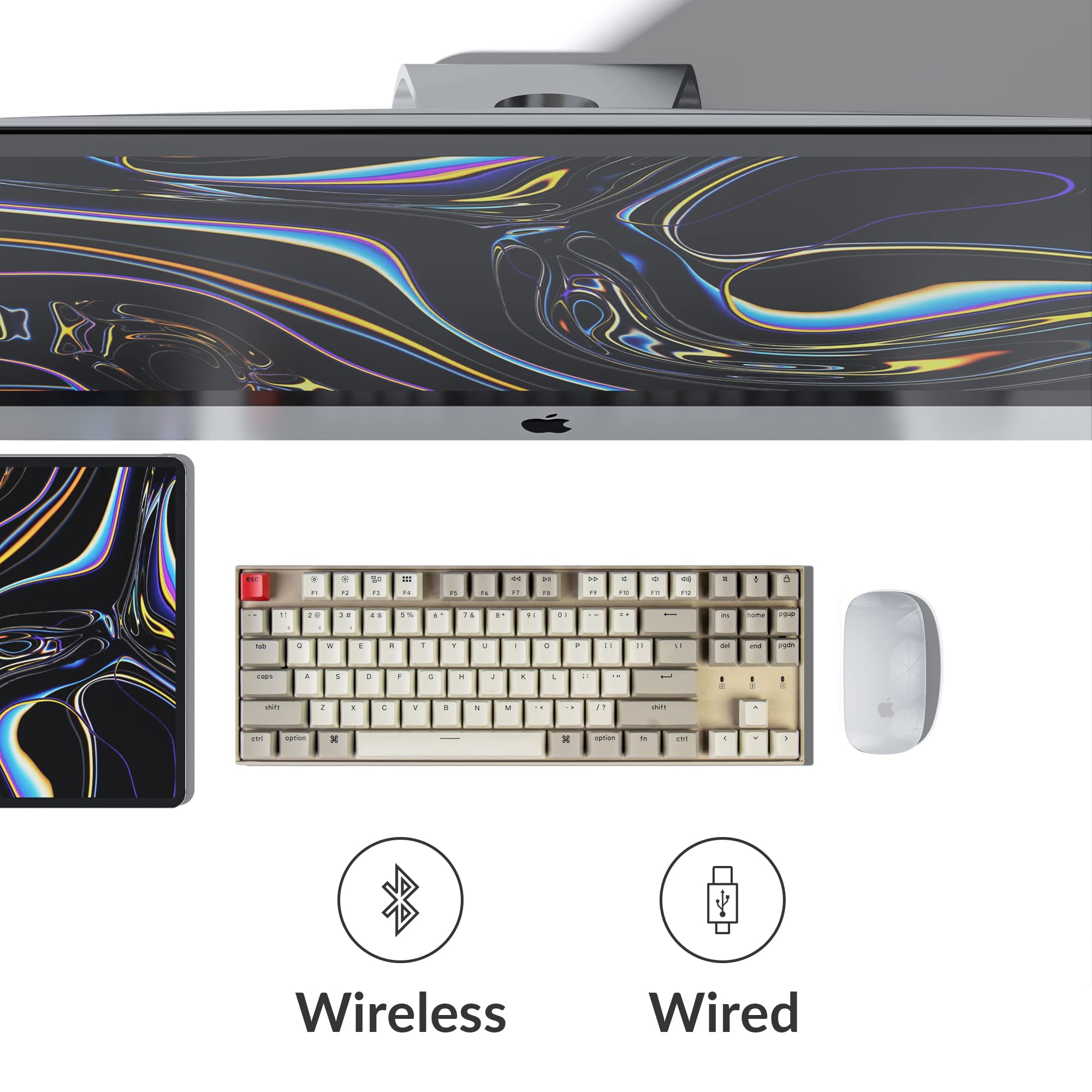 Keychron K8 Wireless Bluetooth Mechanical Gaming Keyboard - Tenkeyless Hot-Swappable 87 Keys for Mac & Windows, USB Wired with Blue Switches | Perfect for Office Work, Gaming & Programming