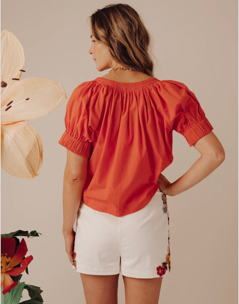 Dawson Top Mandarin Red Women's Blouse - Elegant & Comfortable for Work, Party & Casual Wear