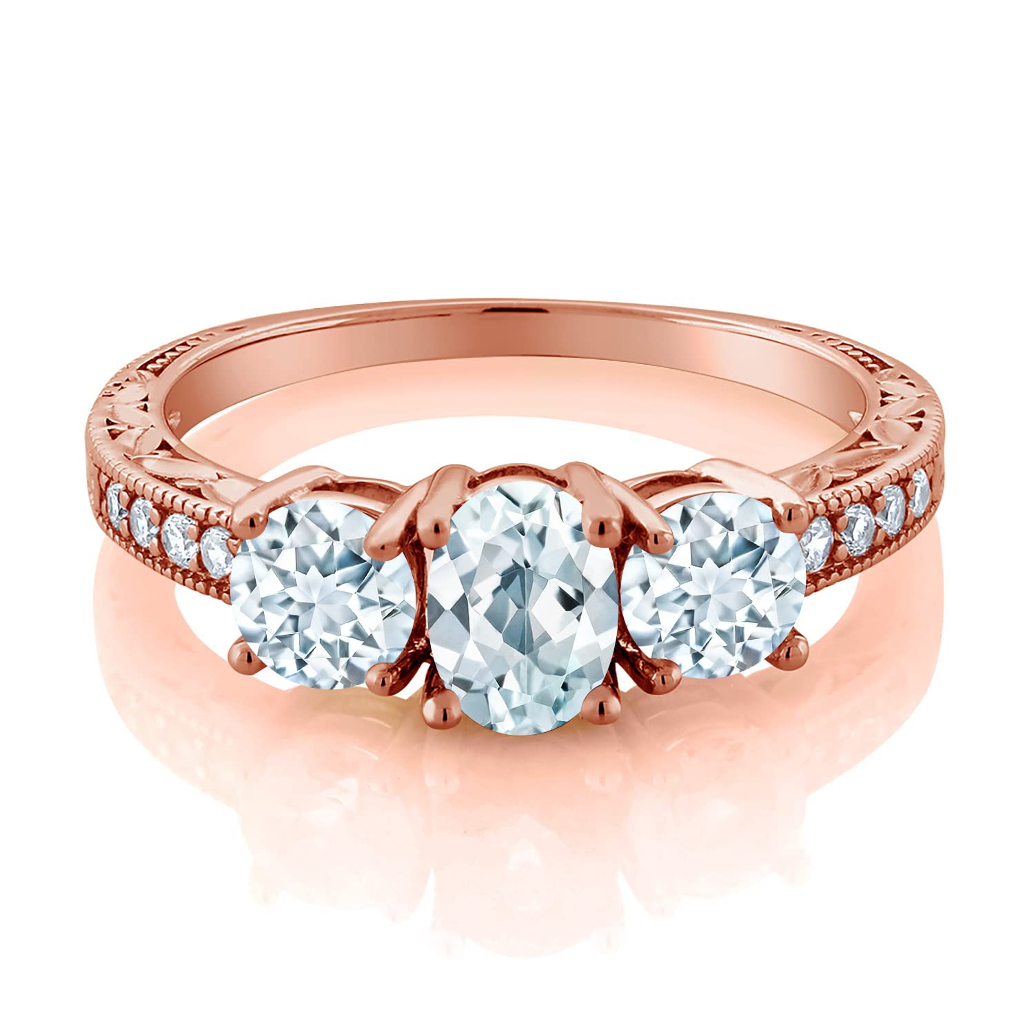 1.87 Ct Oval Sky Blue Aquamarine Ring - 18K Rose Gold Plated Silver with Moissanite | Gem Stone King | Elegant Engagement, Wedding, Anniversary Jewelry Gift for Women