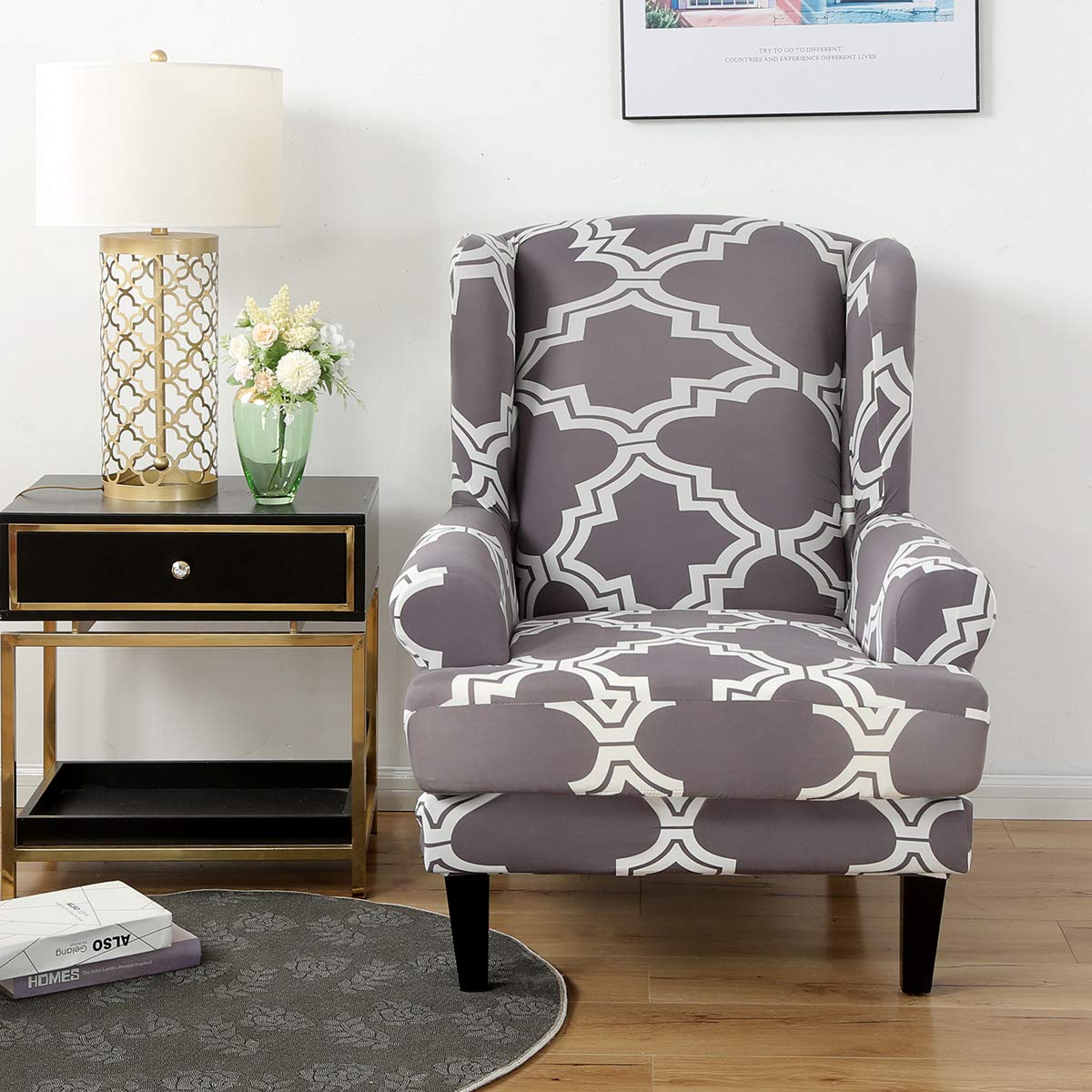 TOPCHANCES 2-Piece Stretch Wingback Chair Slipcover Set with Cushion Cover - Breathable Furniture Protector for Living Room, Bedroom & Office - Fits Most Wingback Chairs & Sofas (Easy Wash, Anti-Slip Design)