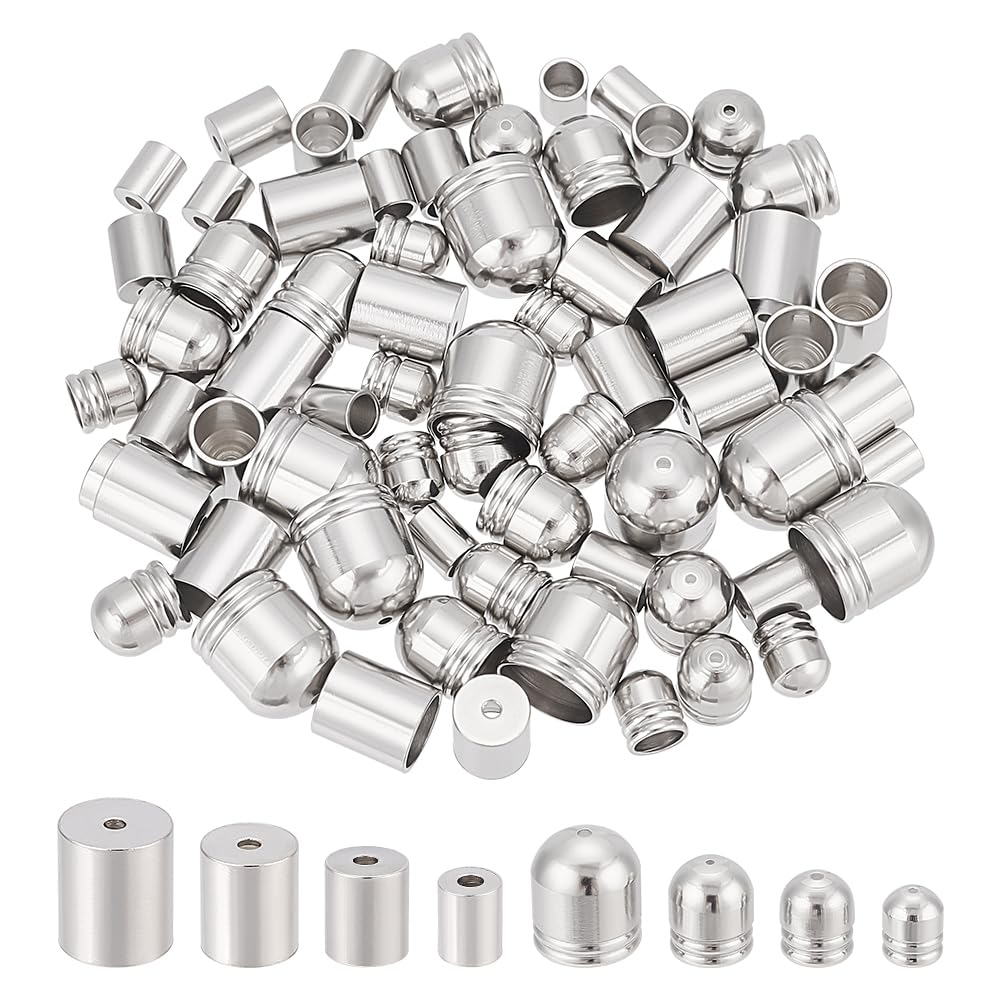 UNICRAFTALE 80Pcs 304 Stainless Steel Cord End Caps - 2 Styles & 8 Sizes - Jewelry Making Supplies for DIY Bracelets, Earrings, Necklaces | Leather Cord Terminators, Bead Tips, Metal End Caps for Crafting & Jewelry Design