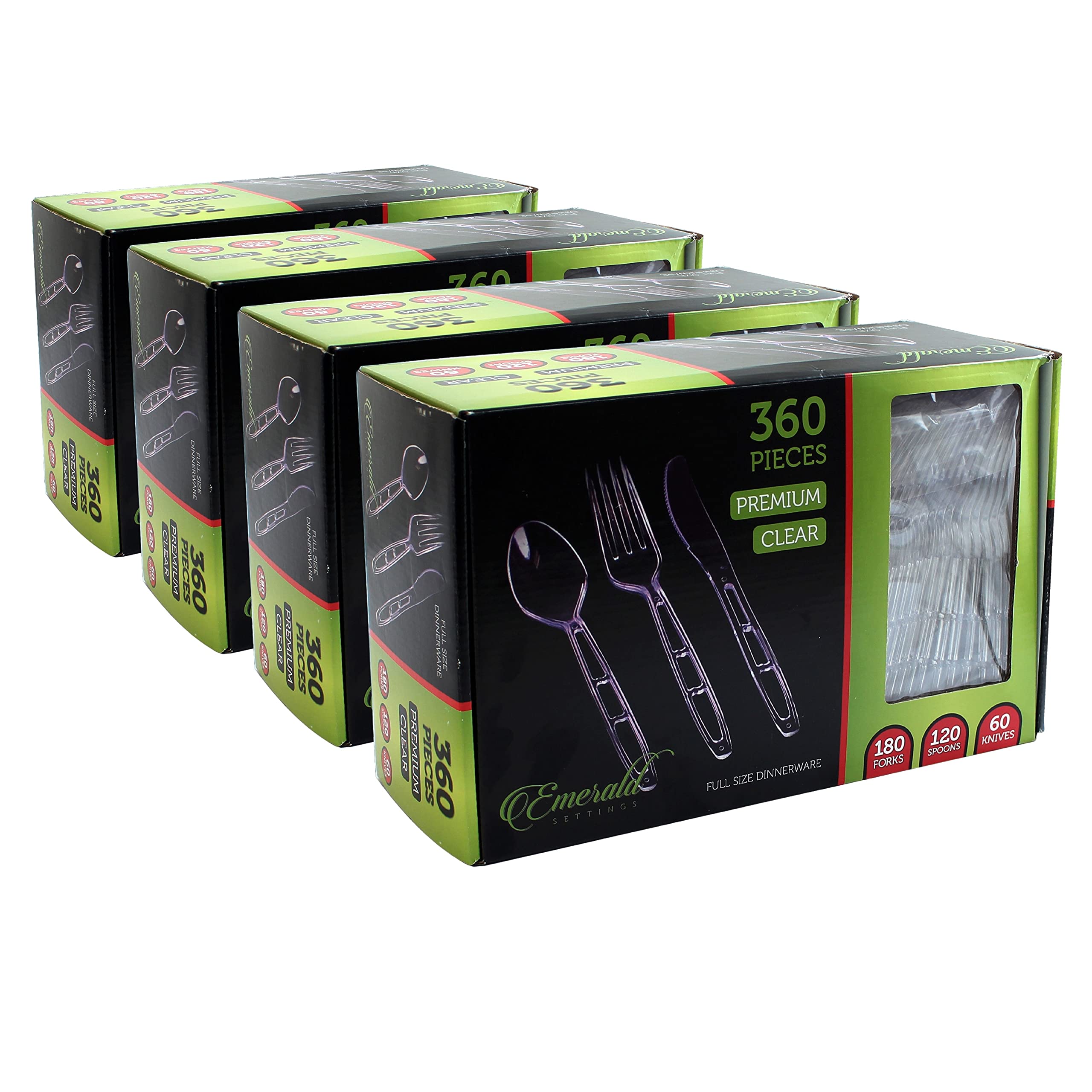1440-Piece Emerald Clear Plastic Silverware Set - 720 Forks, 480 Spoons, 240 Knives | Heavy Duty Disposable Cutlery for Weddings, Catering, Galas & Cocktail Parties | Elegant Disposable Utensils for Events, Banquets & Special Occasions